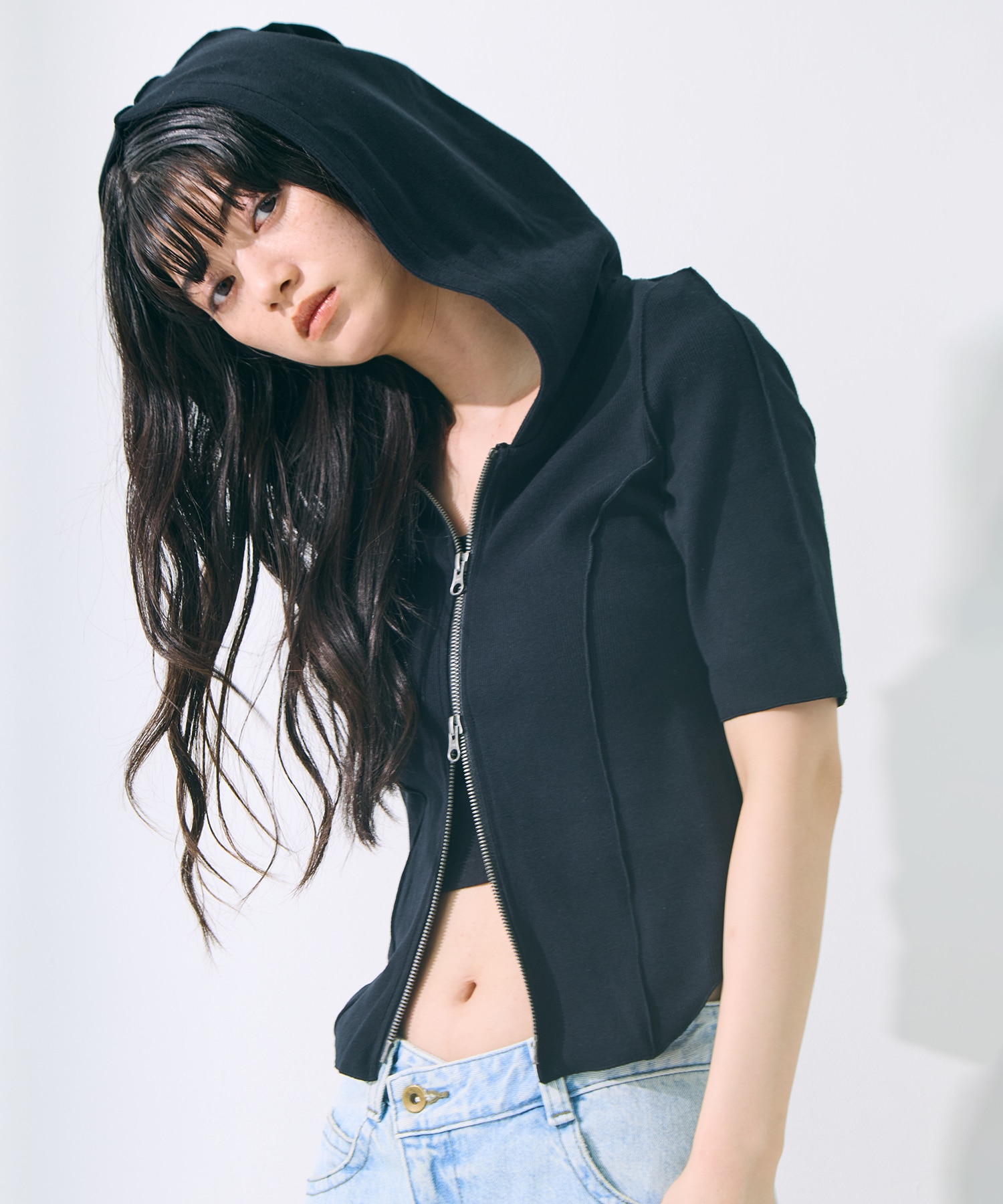Zip Up Hoodie Rib Top STUDIOUS