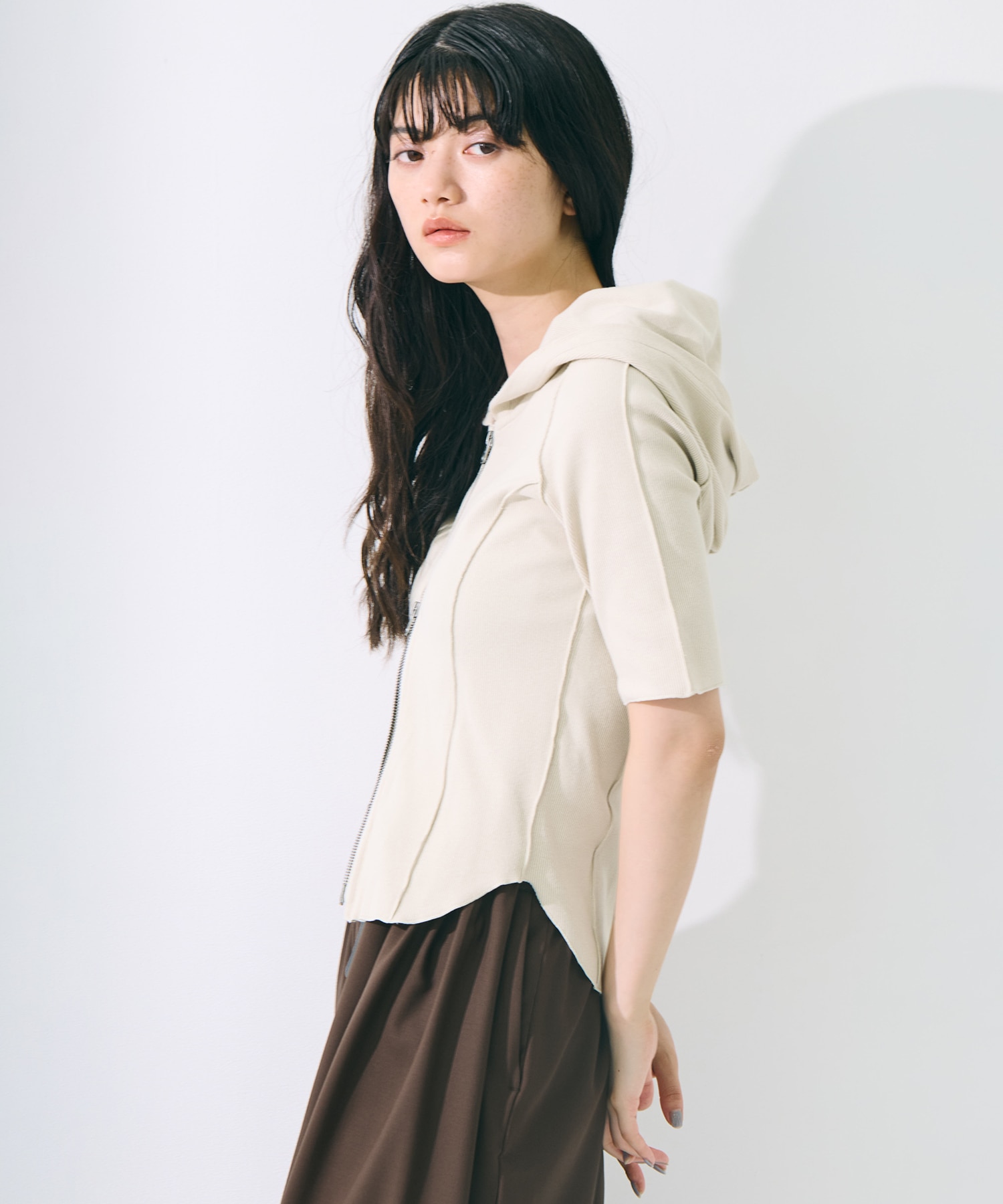 Zip Up Hoodie Rib Top STUDIOUS
