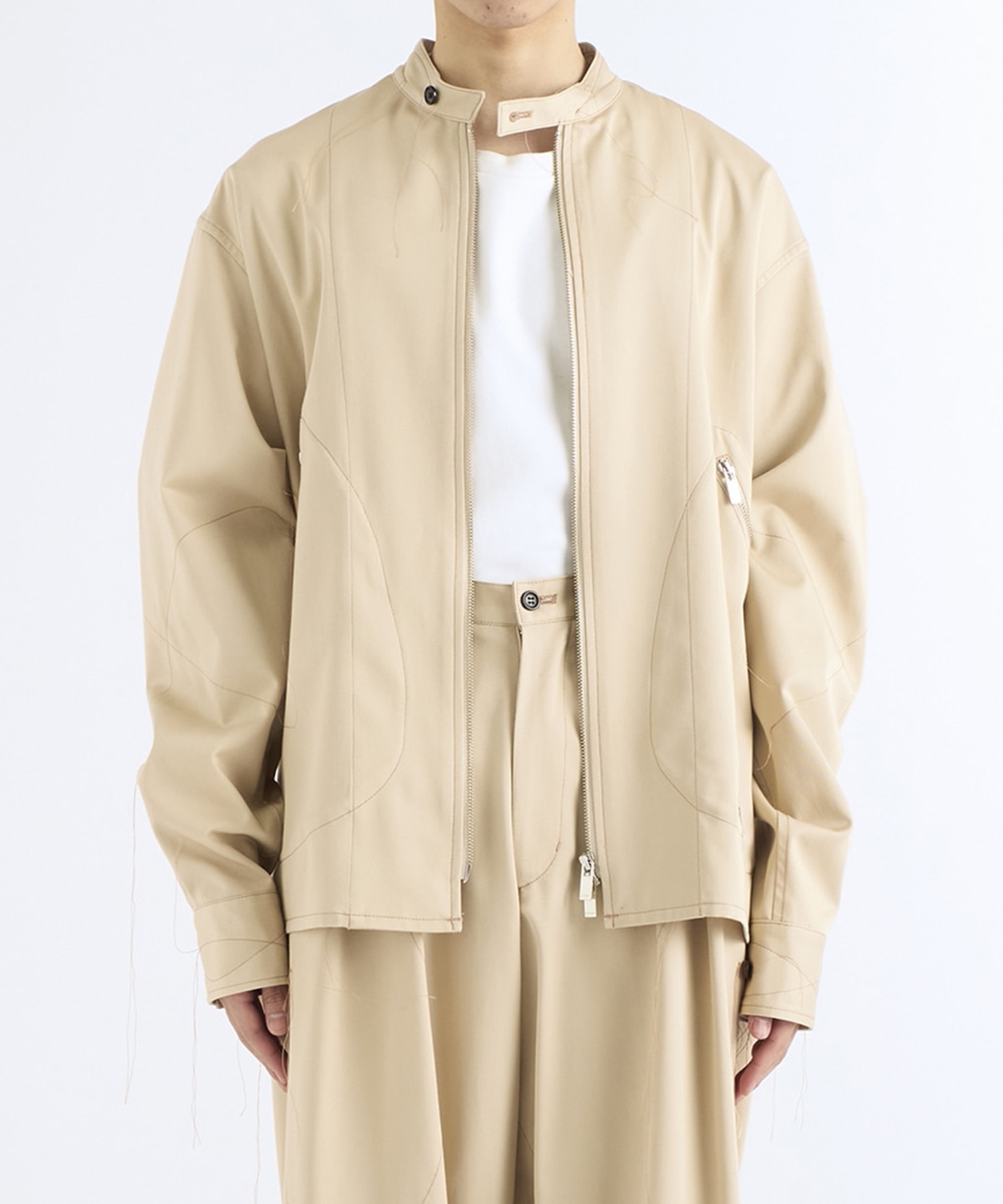 配色ステッチジップアップジャケット