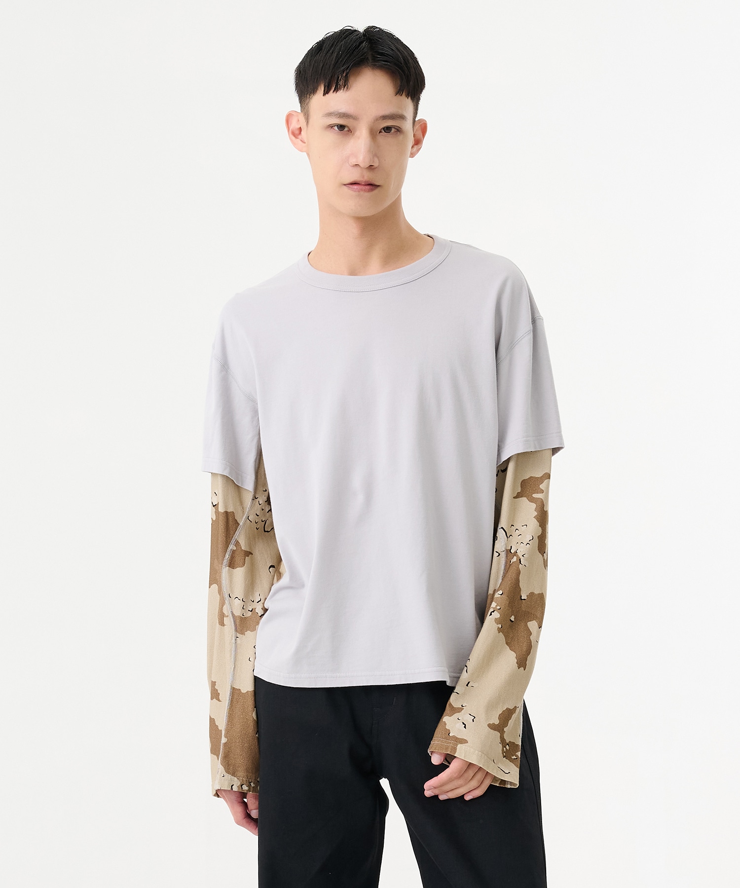別注 PANELED LAYERD SLEEVE T-SHIRT