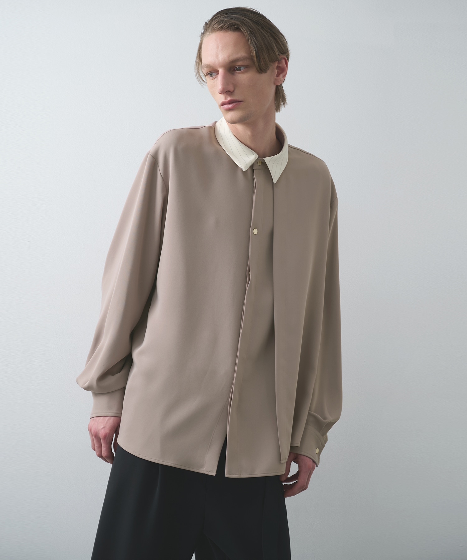 Stripe Collar Double Cloth Asymmetrical Layered Shirt
