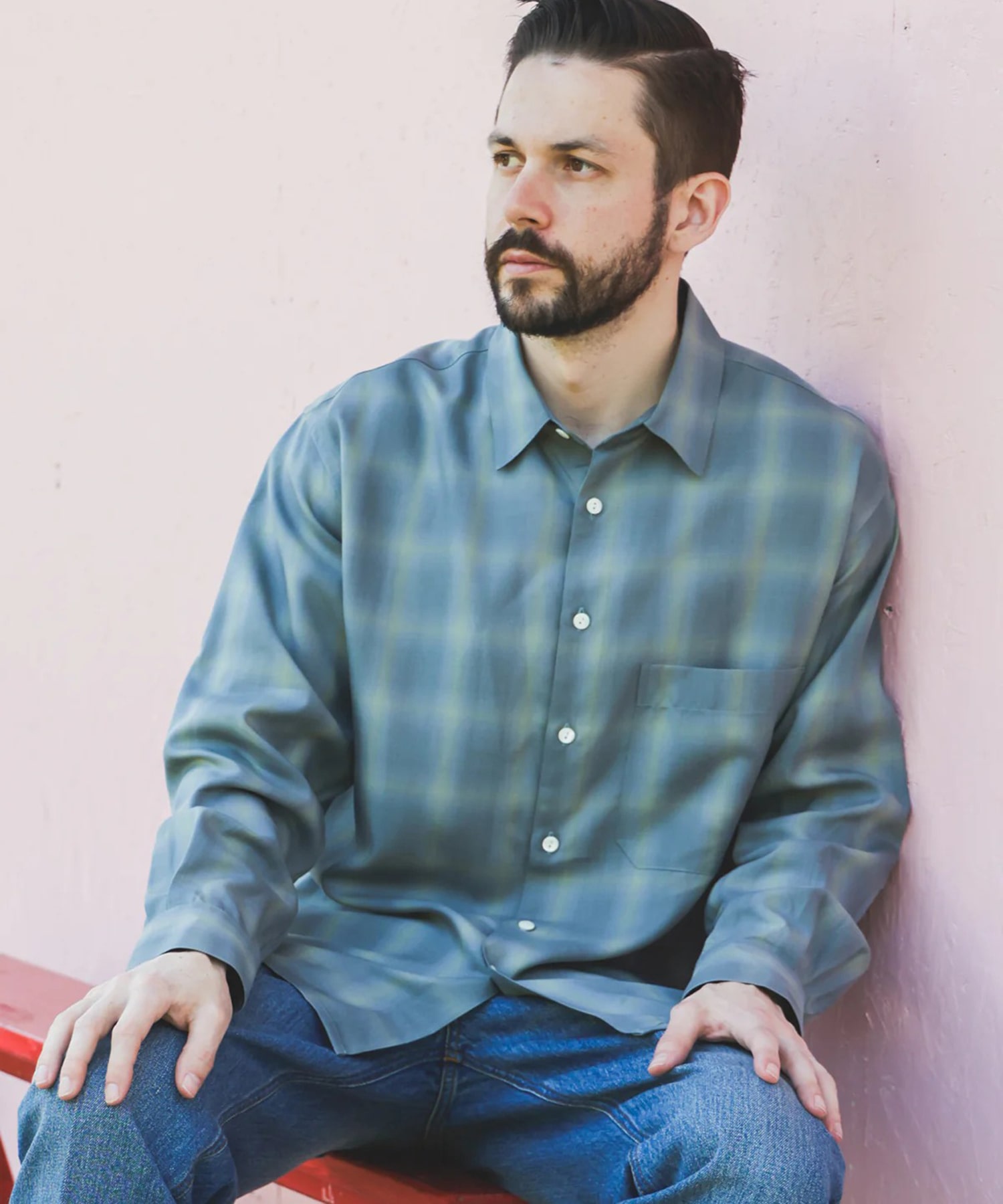 TENCEL CHECK /SQUARE REGULAR COLLAR SHIRT