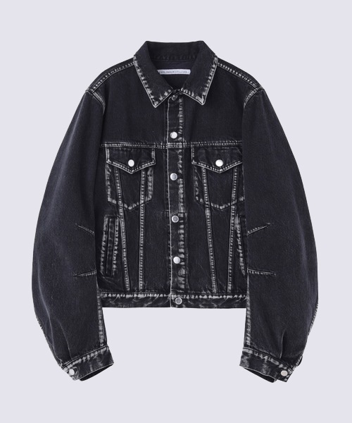 WASHED DENIM MASSIVE ROUNDED SLEEVE JACKET
