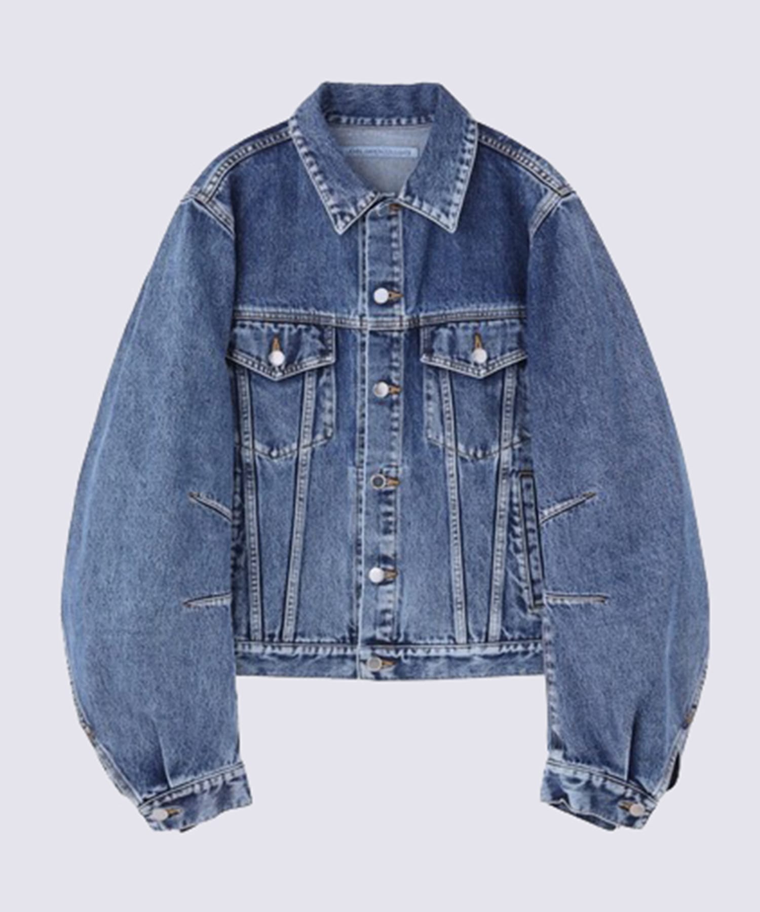 WASHED DENIM MASSIVE ROUNDED SLEEVE JACKET