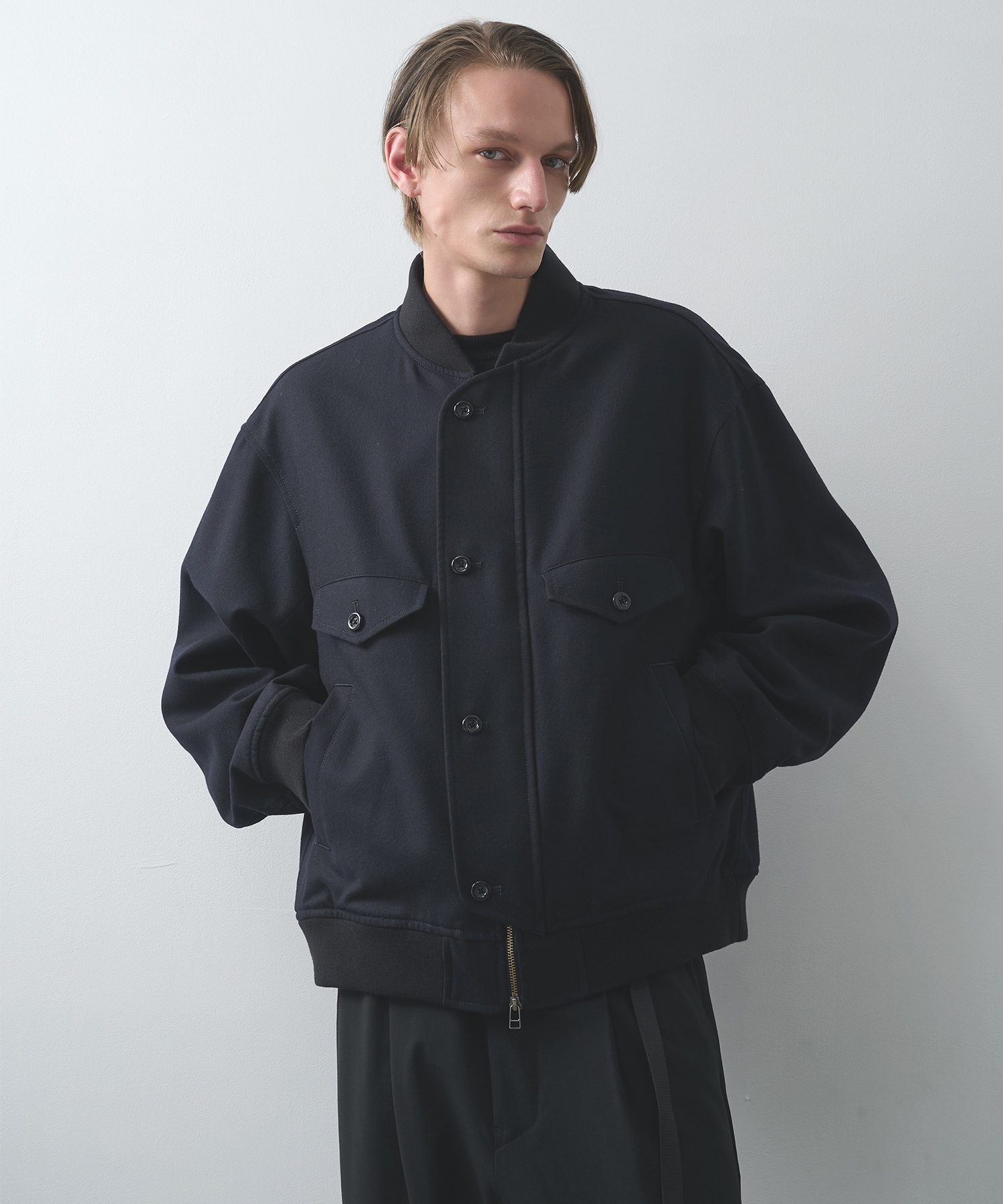 4 Pockets Zip-up Rib Blouson