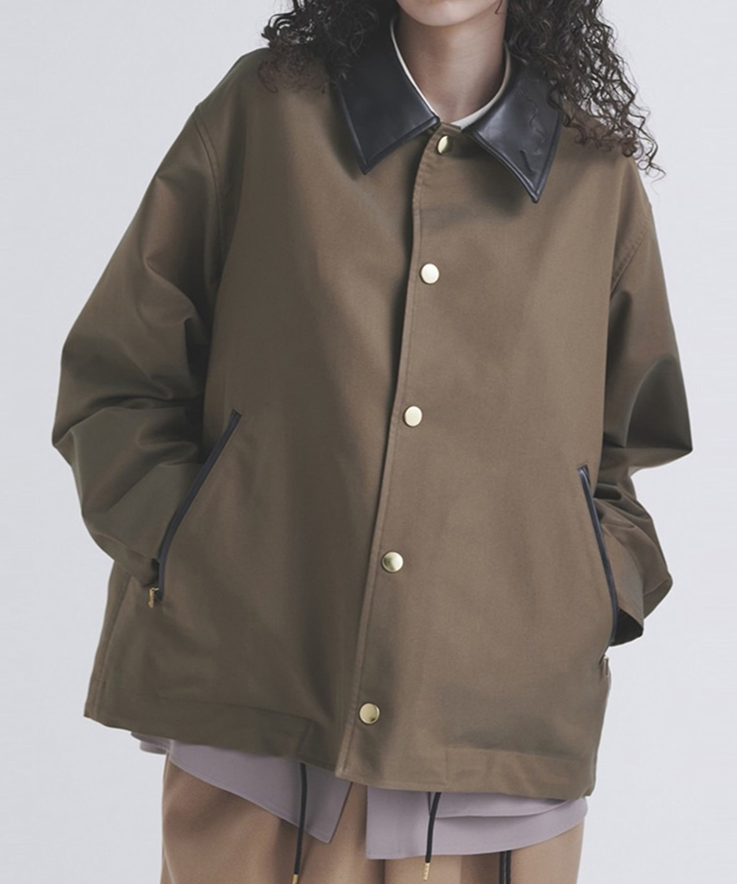 Chambray Gabardine Dot Button Coach Jacket