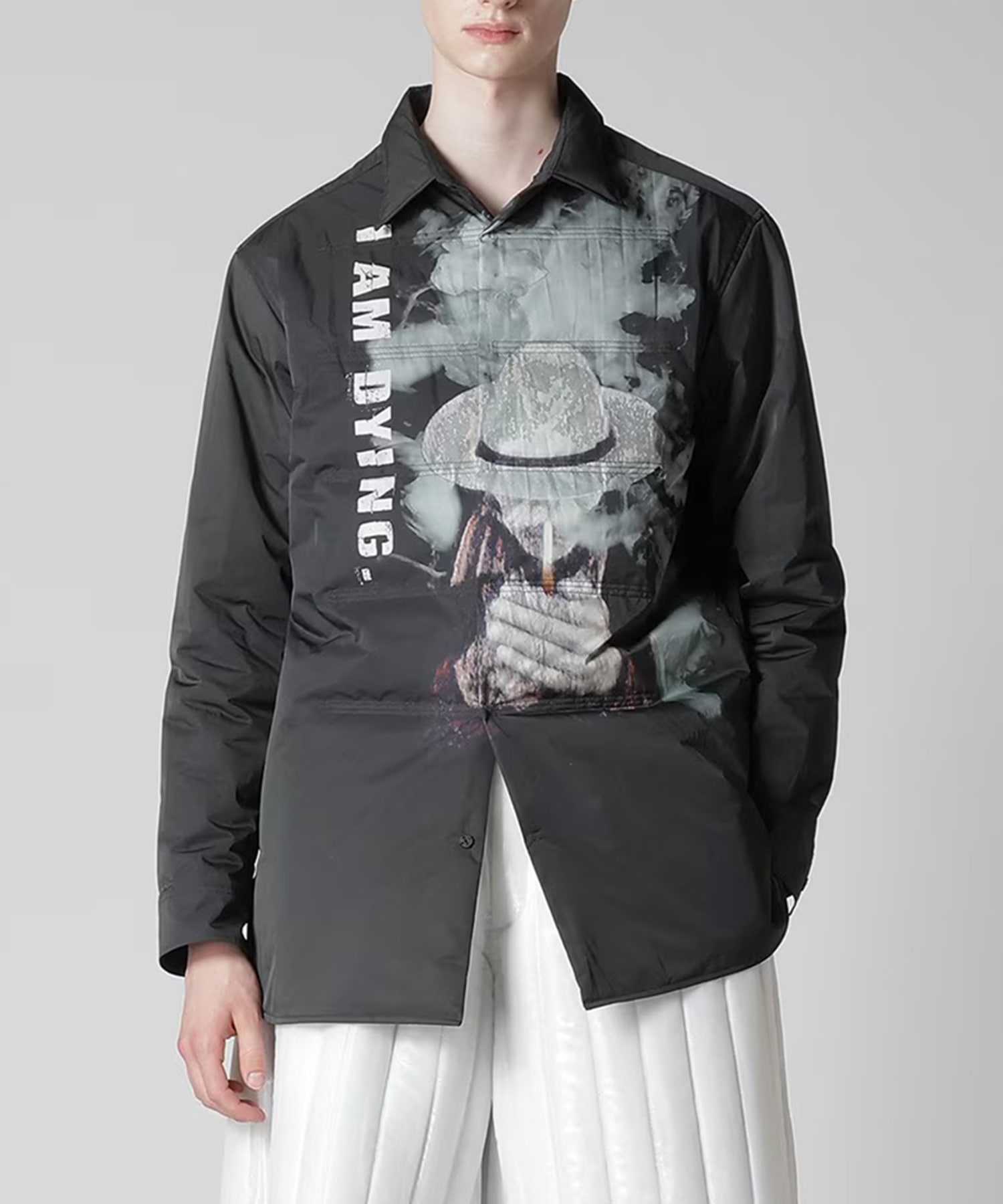 TOBACCO OLD MAN PRINTED PADDED BLOUSE