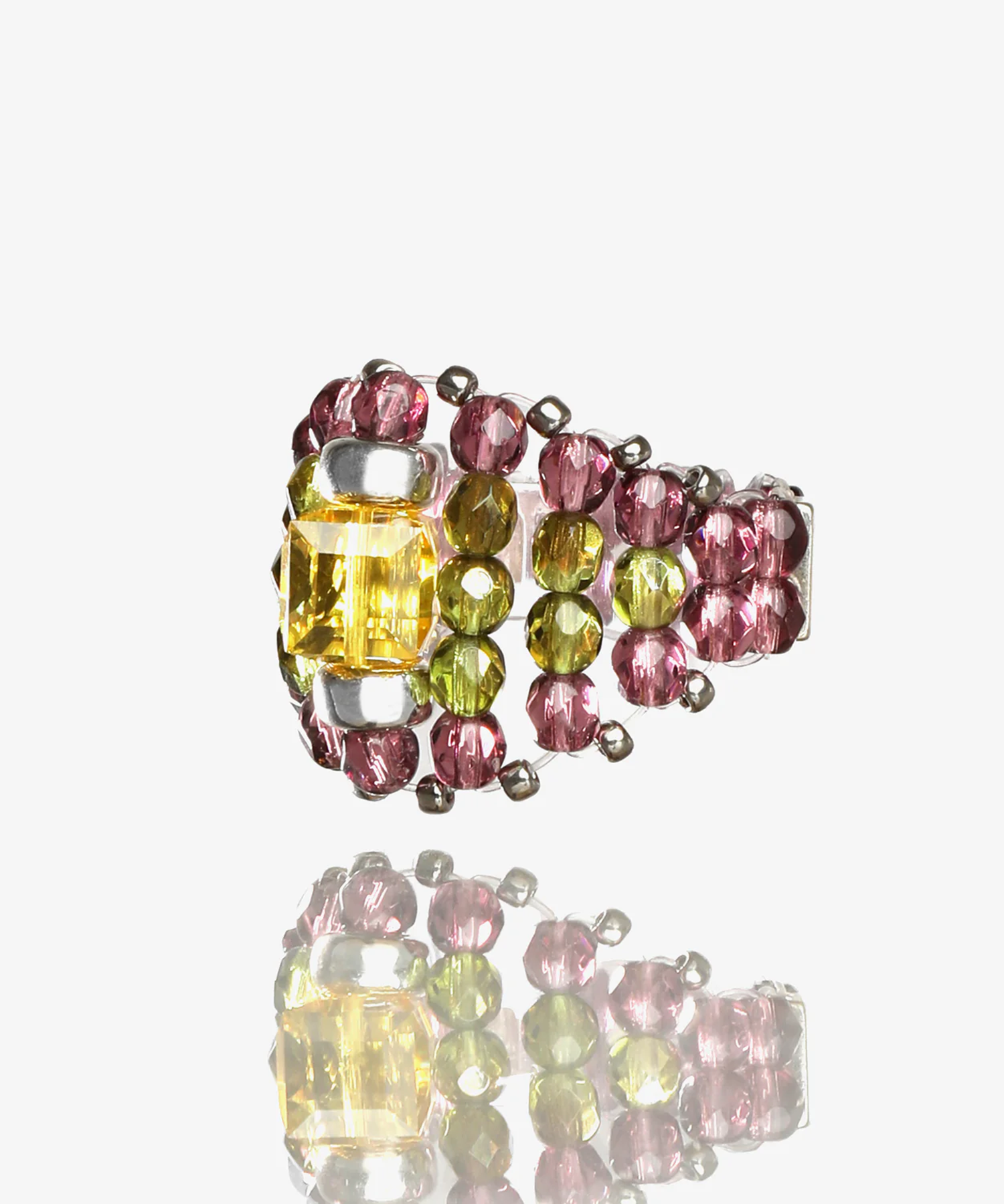 Needles x Tie A Knot Square Crystal Beads Ring