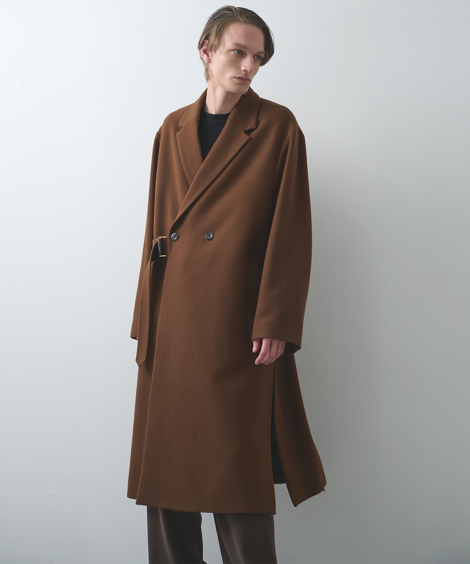 Lamb Wool Melton Tie Locken Long Chester Coat