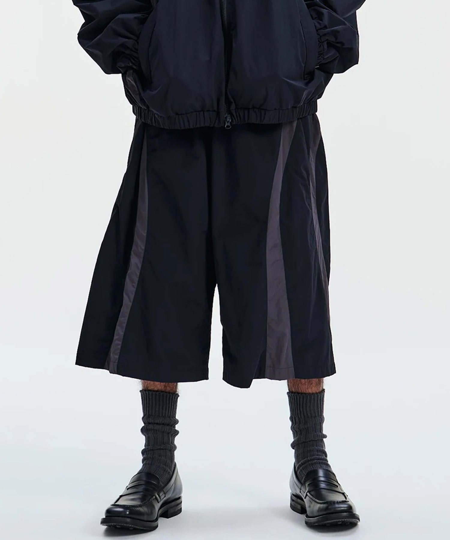 Nylon Paneling Shin Cut Wide Track Pants