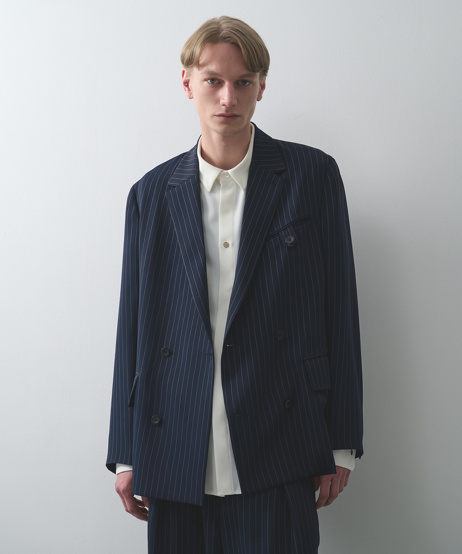 Stripe Double Cloth Button-Tab Pocket Tailored Jacket