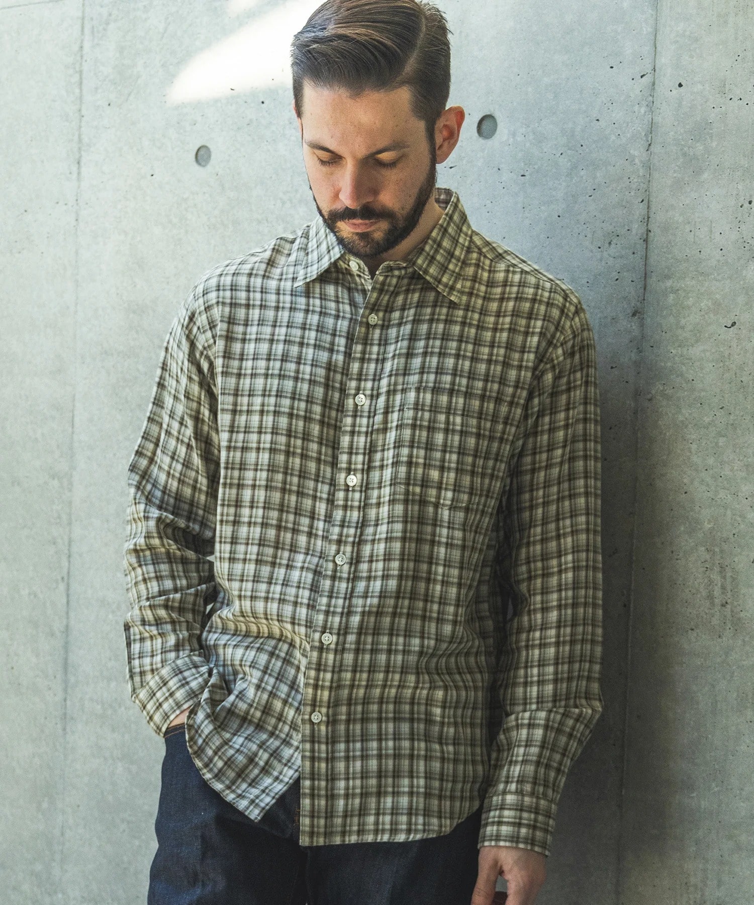 DOUBLE GAUZE MADRAS CHECK /REGULAR COLLAR SHIRT