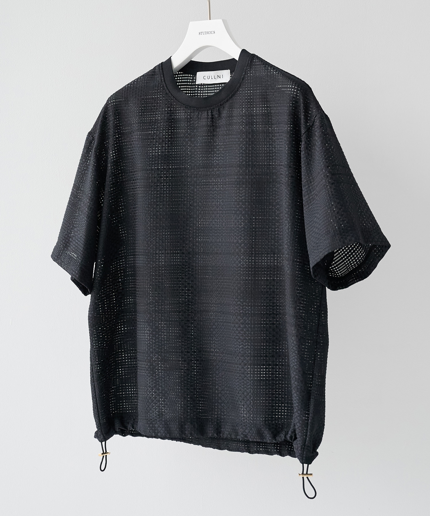 Sheer Tile Check Drawstring Short Sleeve Pullover