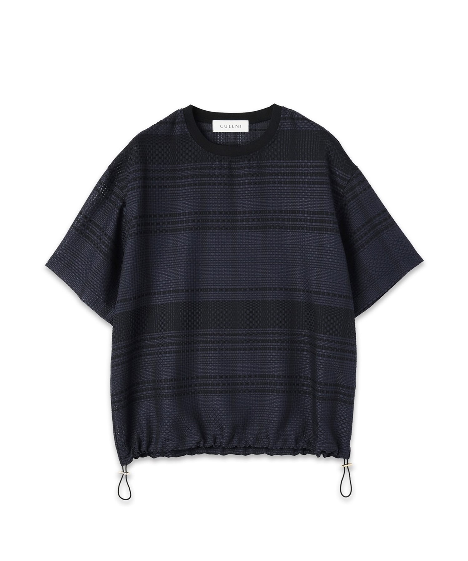 Sheer Tile Check Drawstring Short Sleeve Pullover