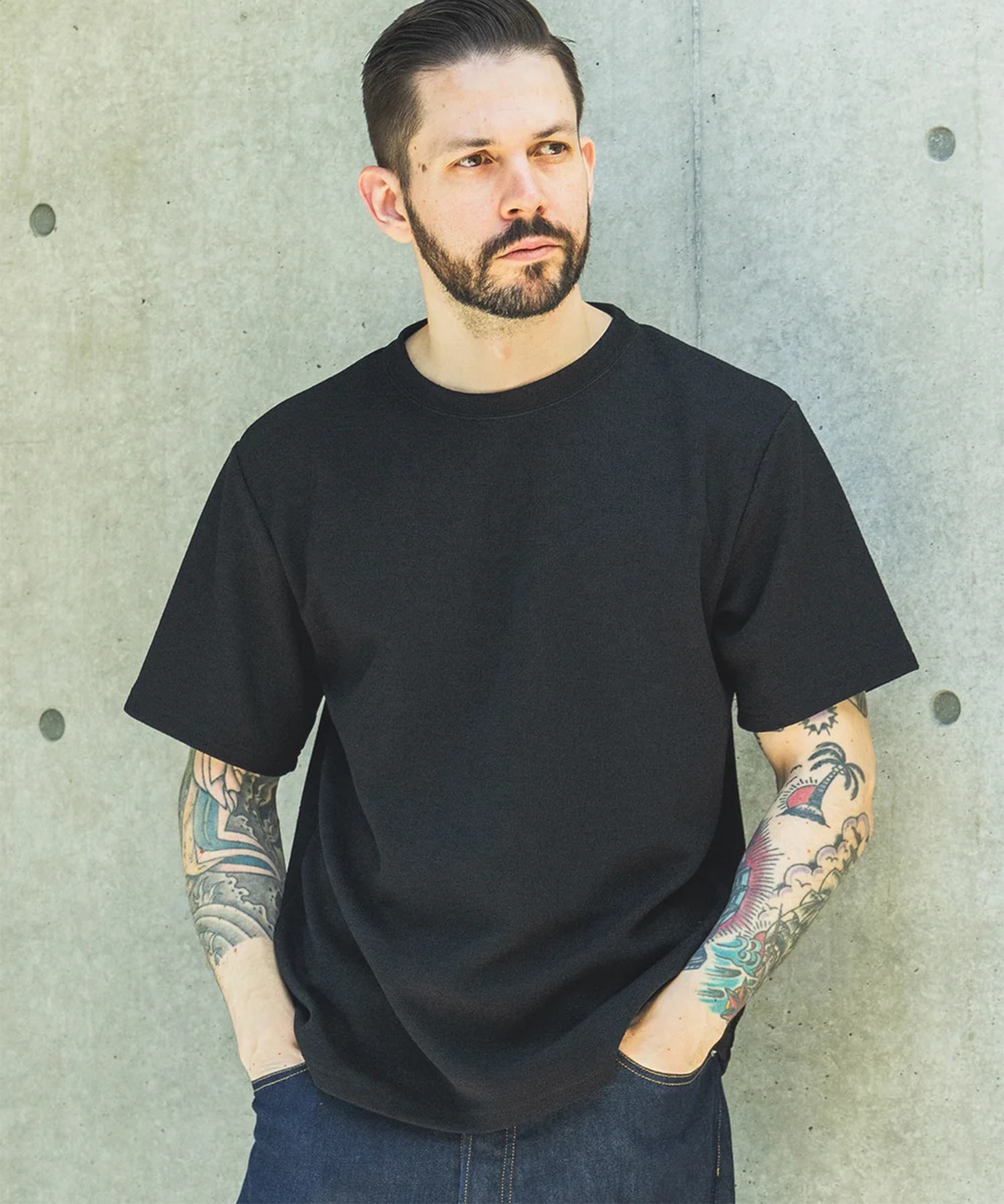 POLYESTER HEMP JERSEY  /CREW NECK T-SHIRT