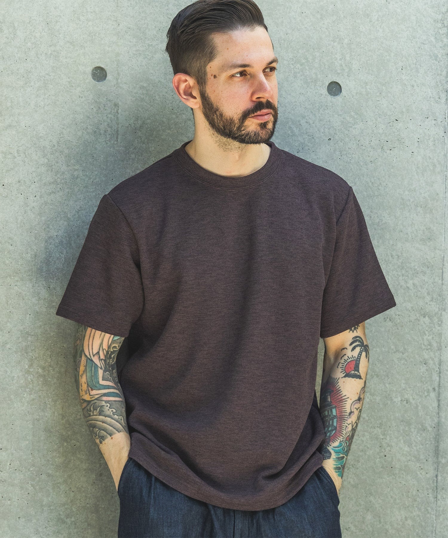POLYESTER HEMP JERSEY  /CREW NECK T-SHIRT