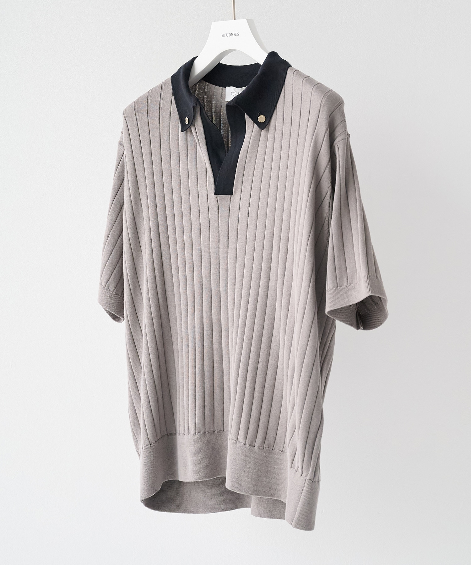 Wide Rib Skipper Collar Short Sleeve Knit