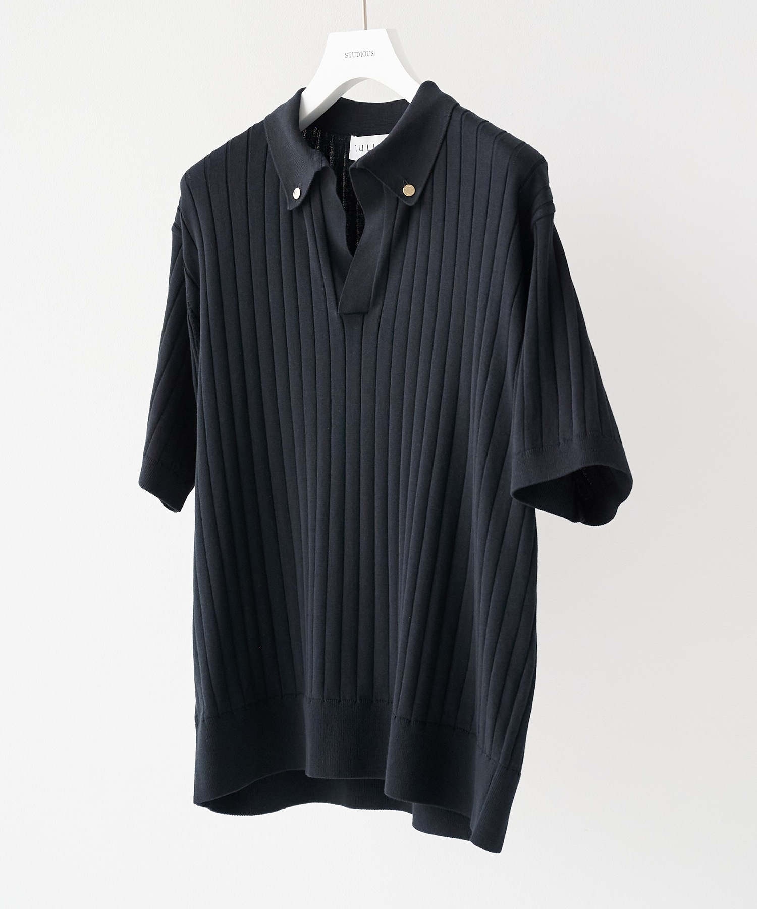 Wide Rib Skipper Collar Short Sleeve Knit