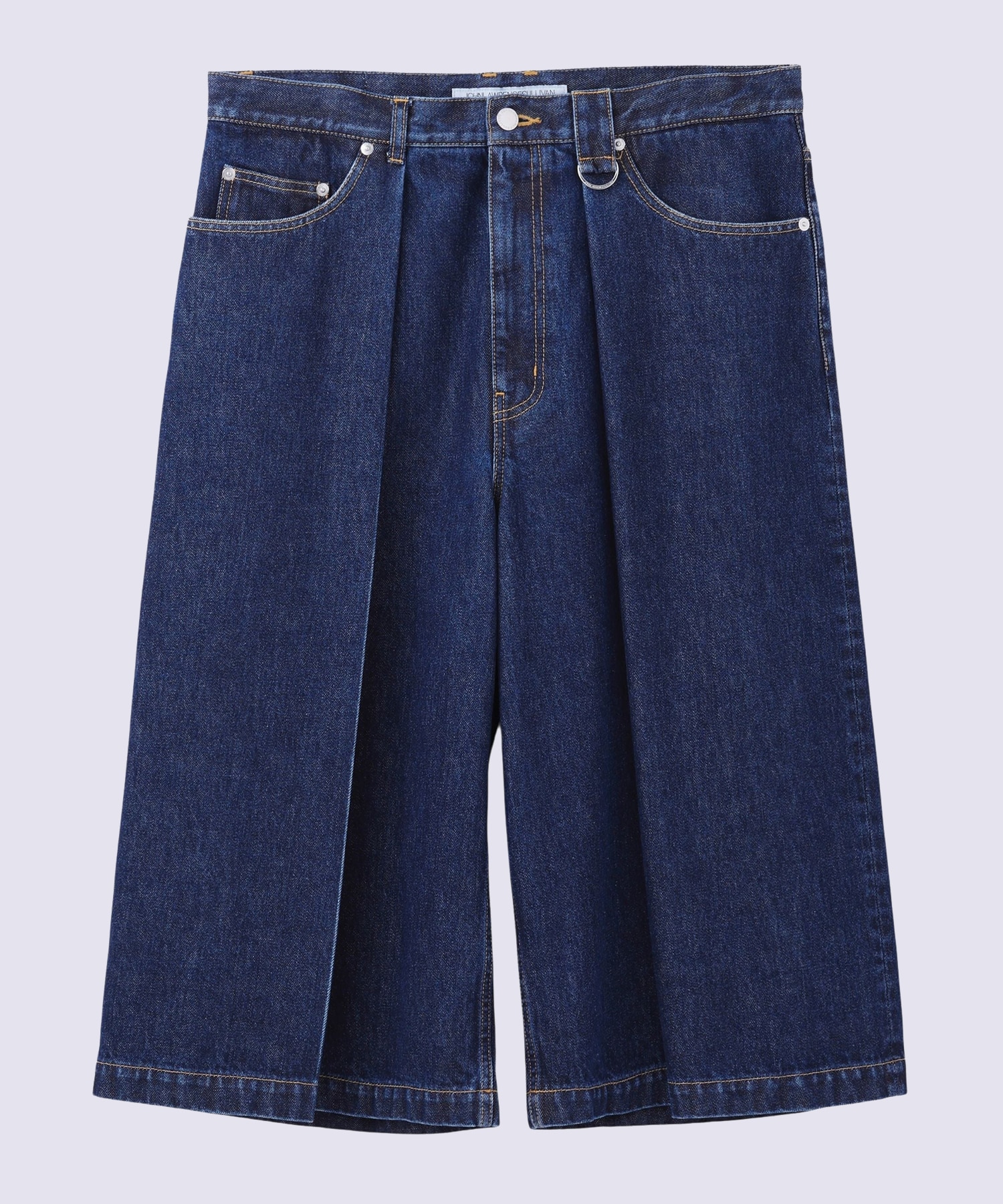WASHED DENIM TUCKED WIDE SHORTS