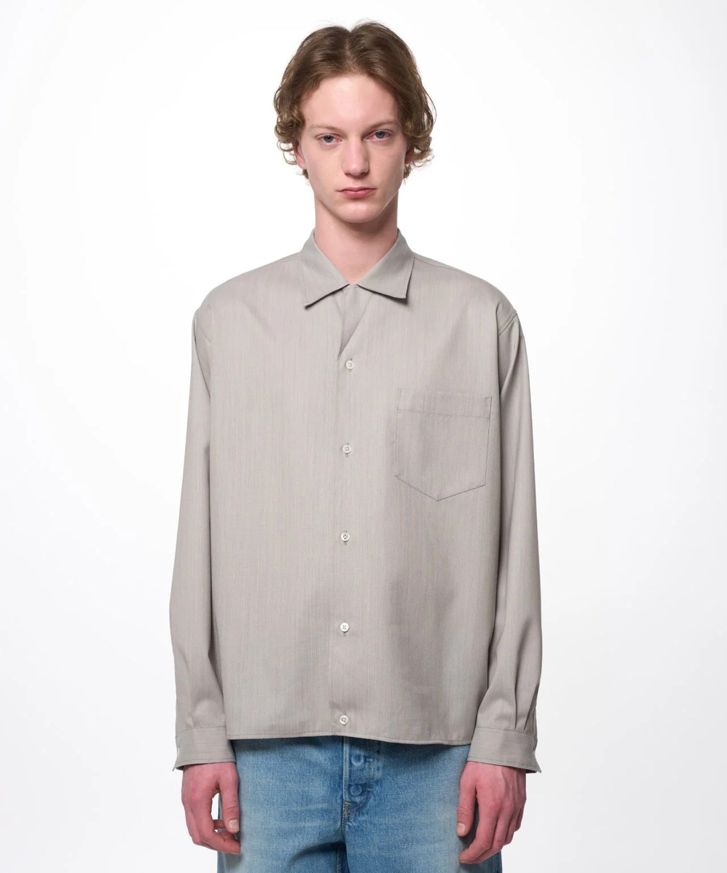 OPEN COLLAR L/S SHIRT WITH HEM TAB