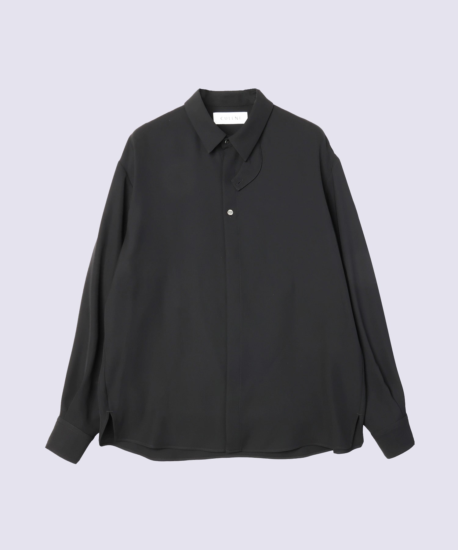 Double Satin Minimal Chin Tab Long Sleeve Shirt
