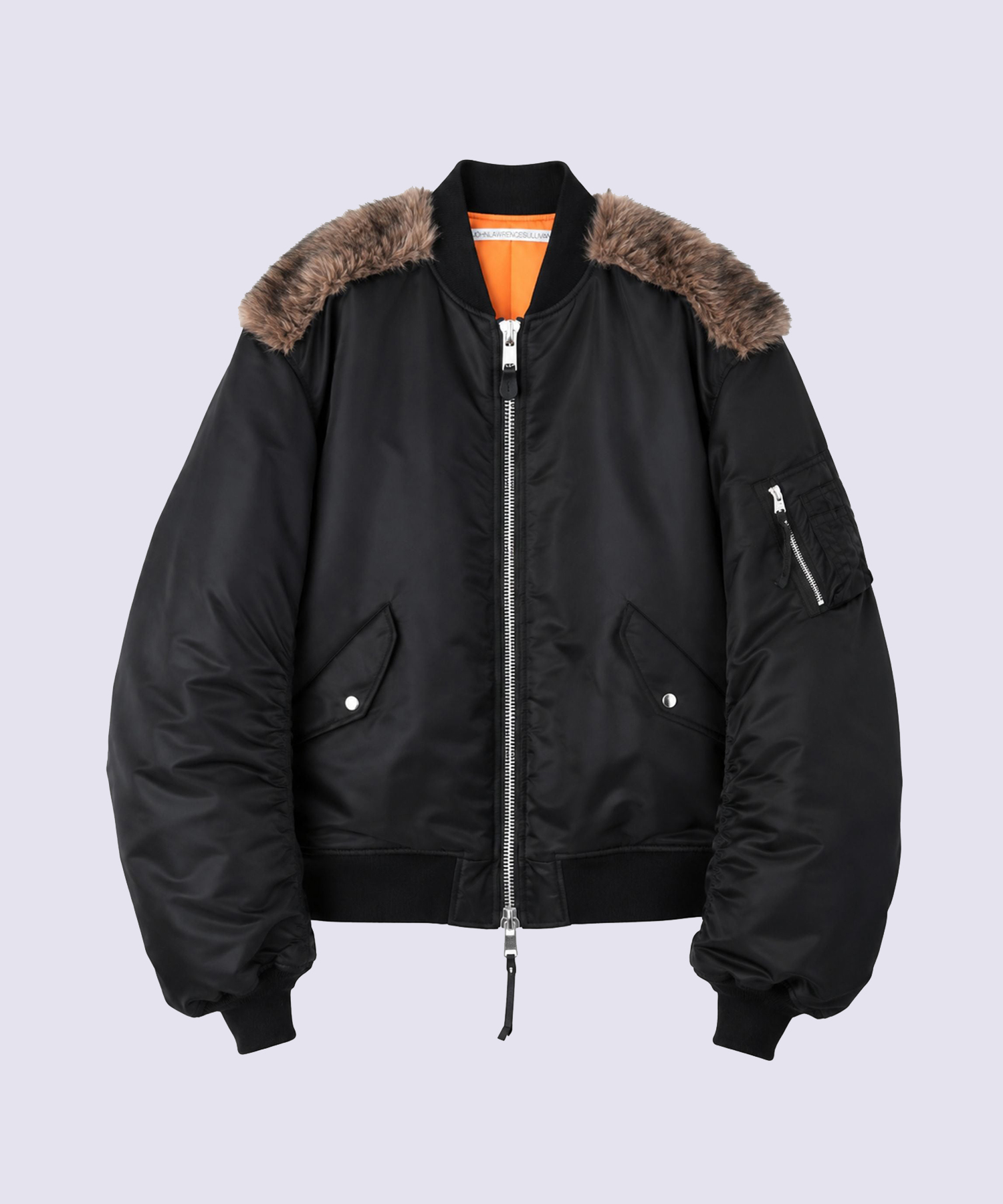 NYLON MASSIVE ROUNDED SLEEVE BOMBER JACKET WITH BACK FUR