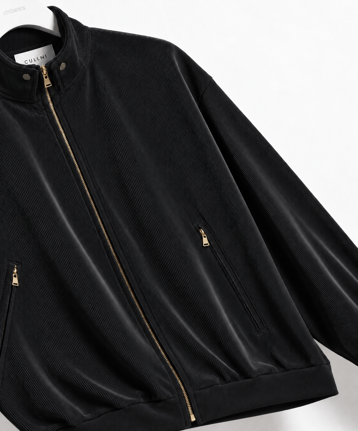 Stretch Fiber Cord Pique Layered Collar Zip Up Blouson