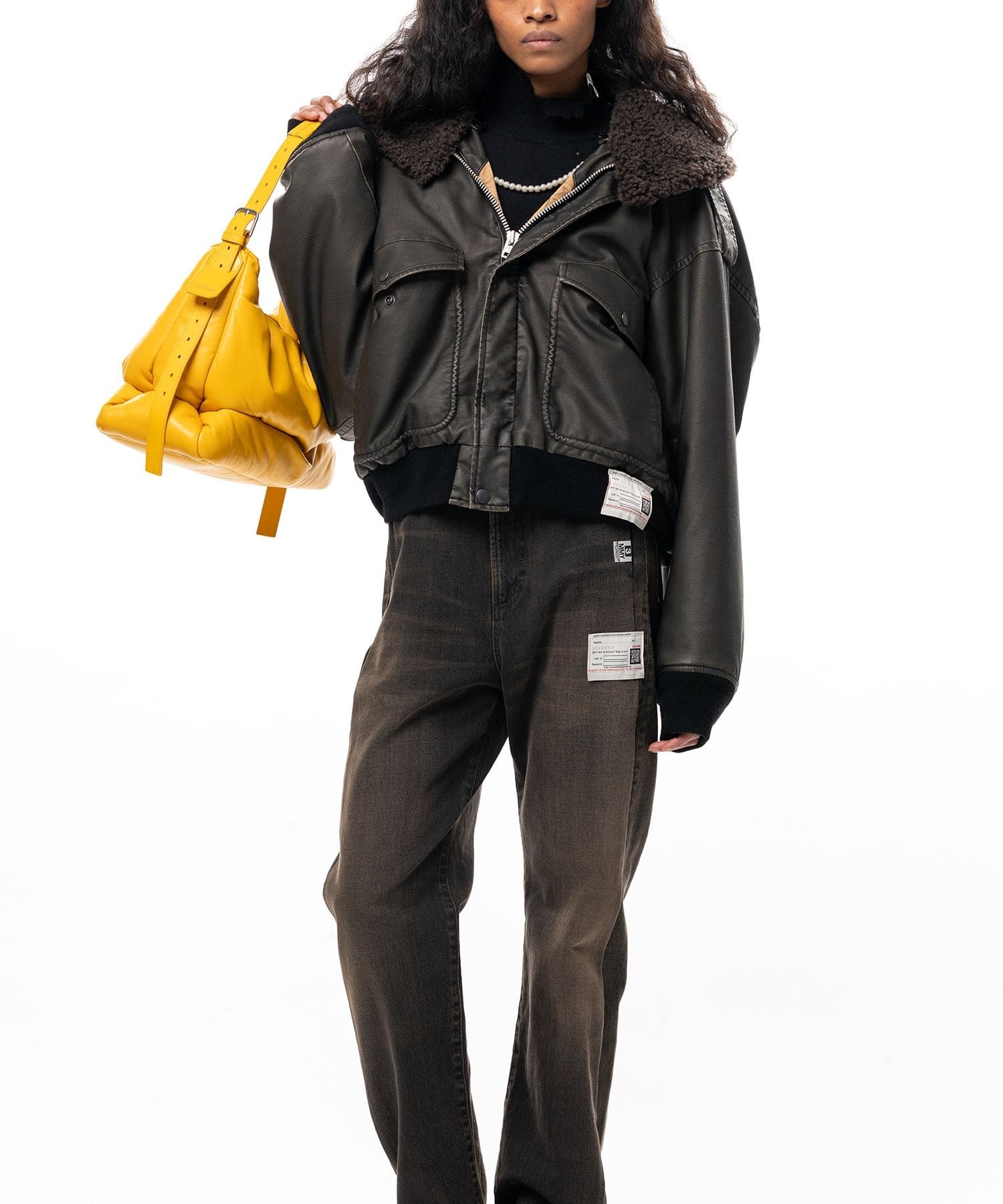 DETACHABLE COLLAR FAUX LEATHER BLOUSON