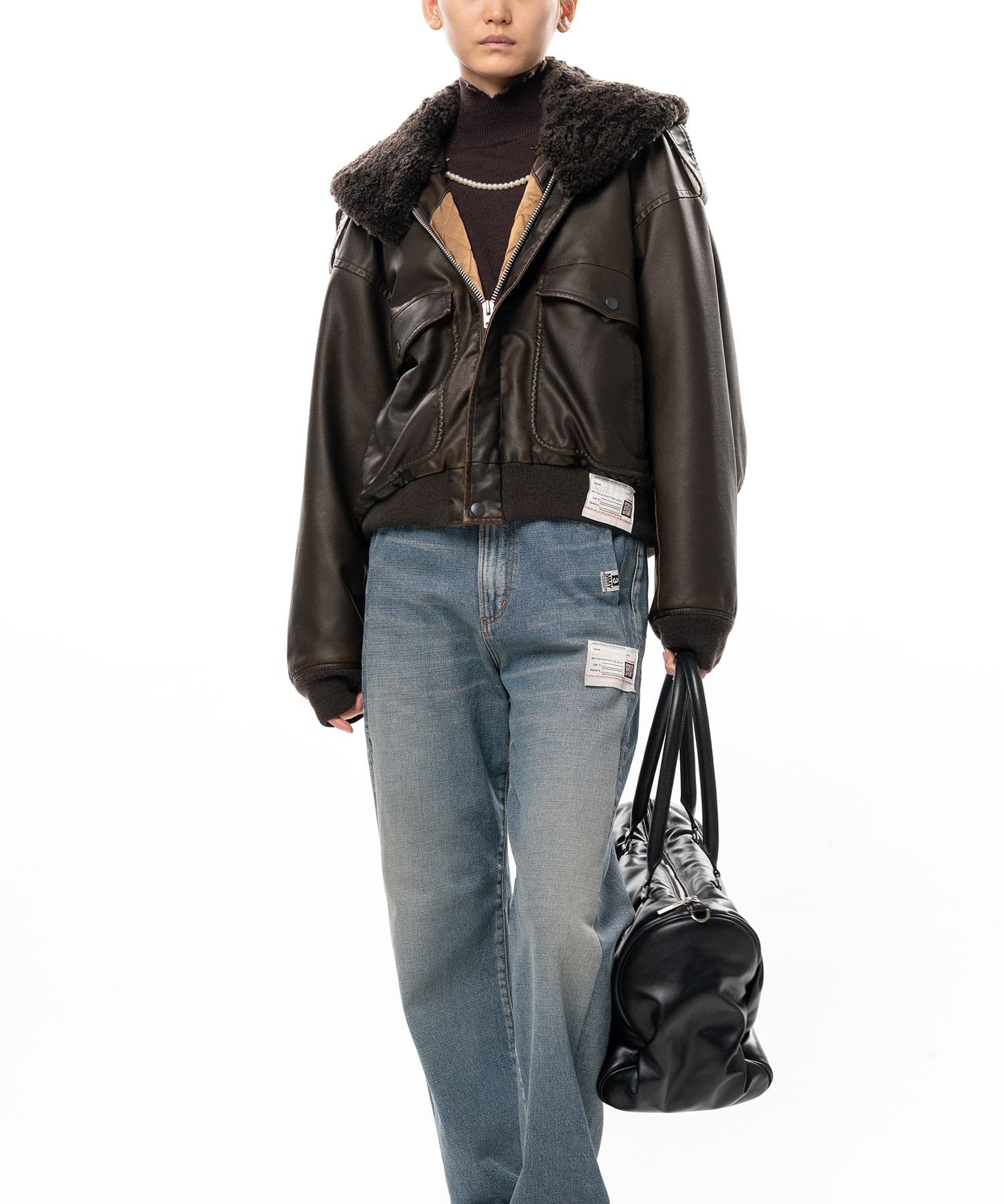 DETACHABLE COLLAR FAUX LEATHER BLOUSON
