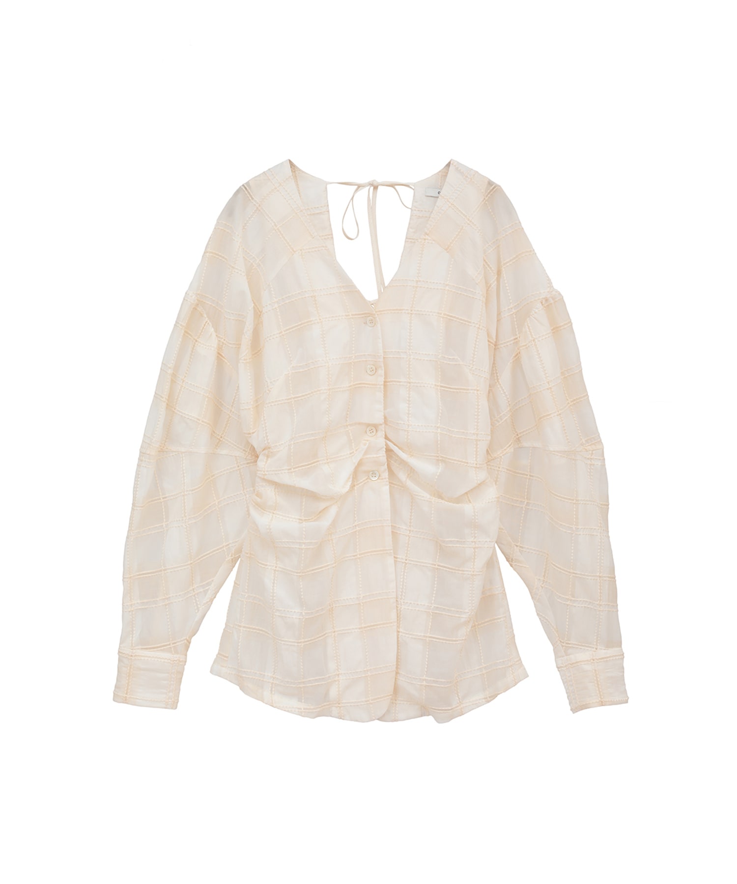 SHEER CHECK TUCK WAIST BLOUSE