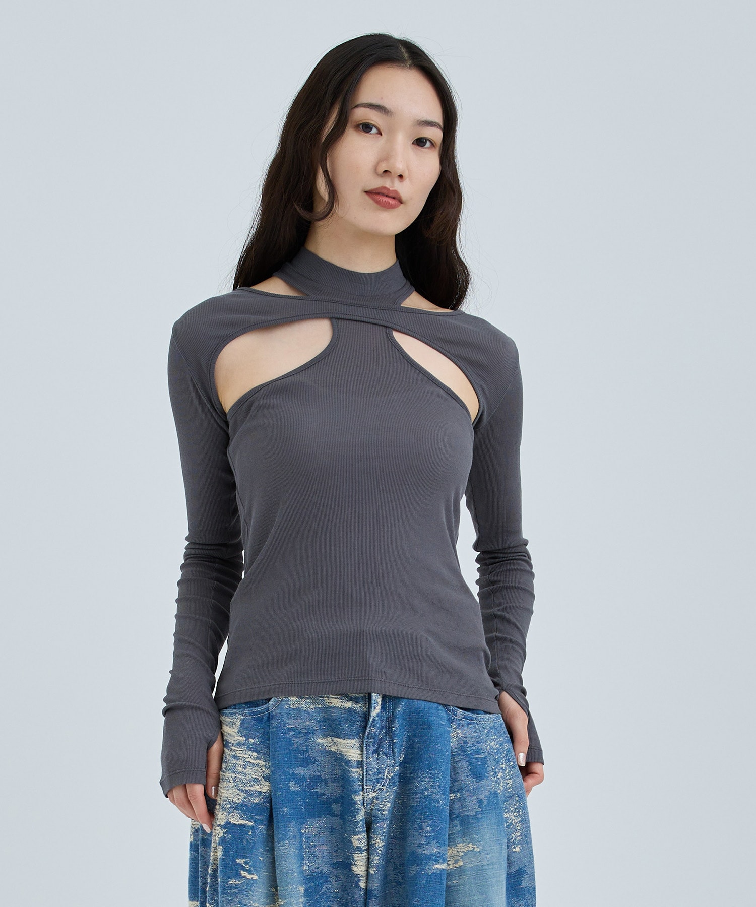 RIB LAYERED HI-NECK TOP