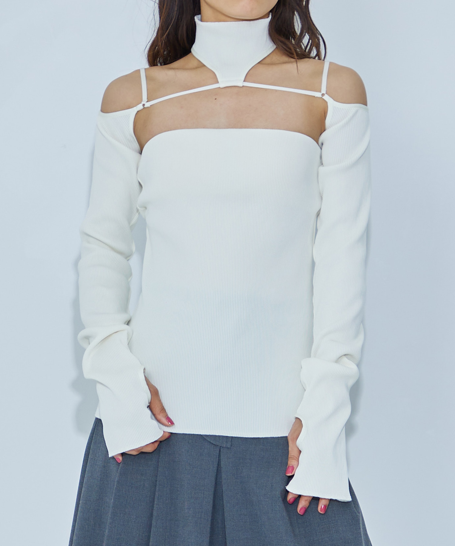Rib high neck sleeve