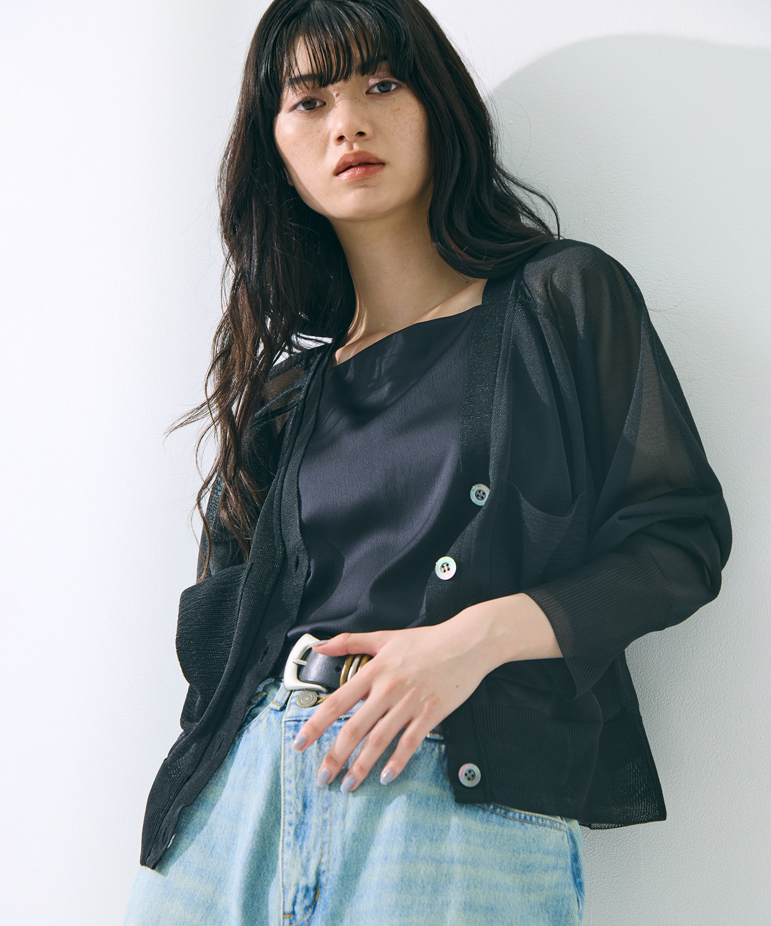 V-Neck Sheer Knit Cardigan