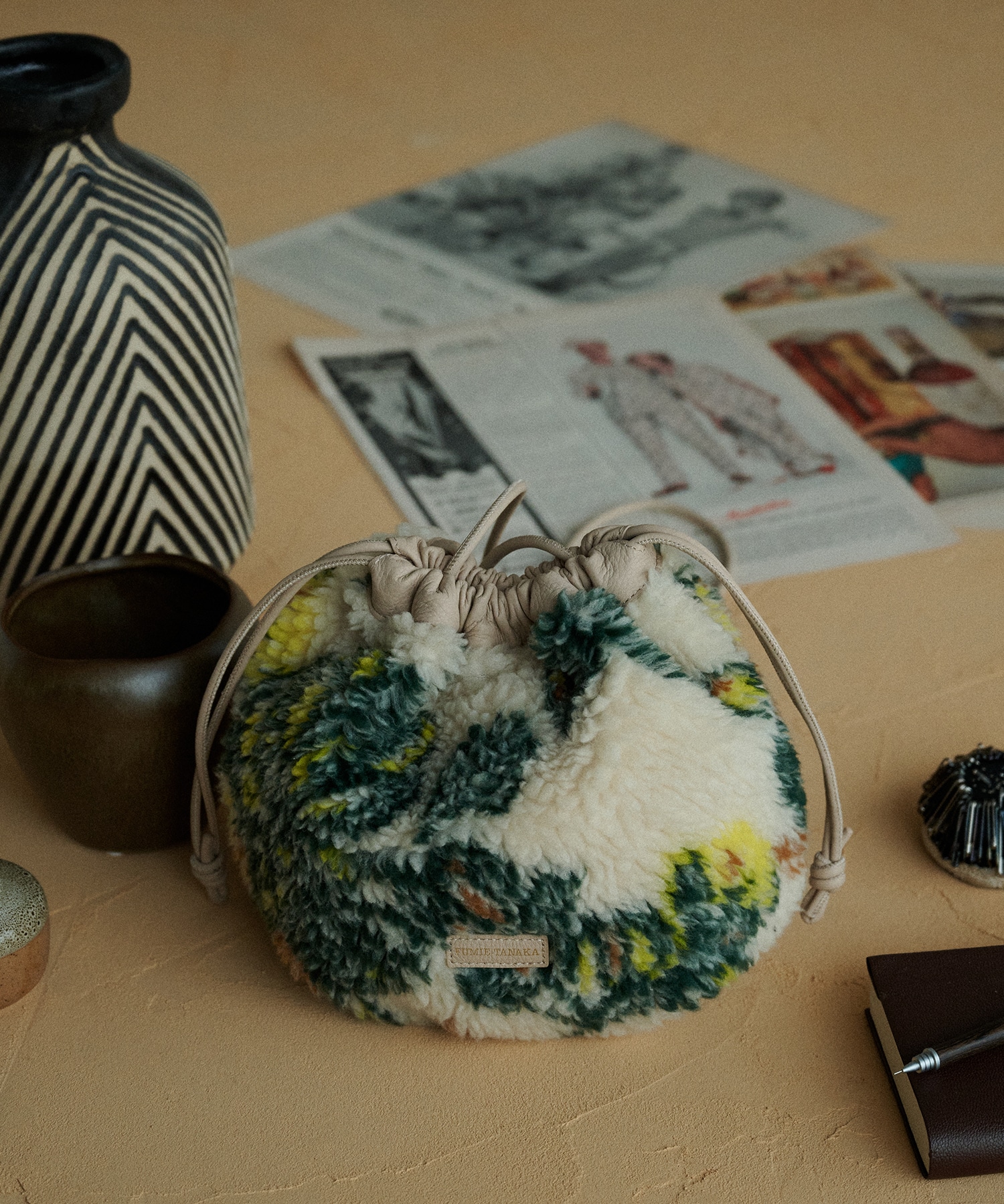 別注jacquard boa drawstring bag