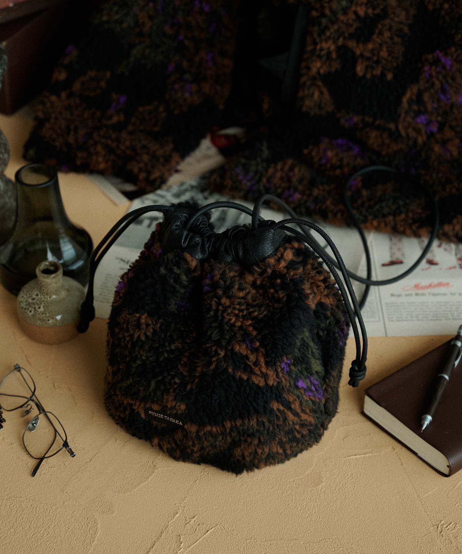 別注jacquard boa drawstring bag