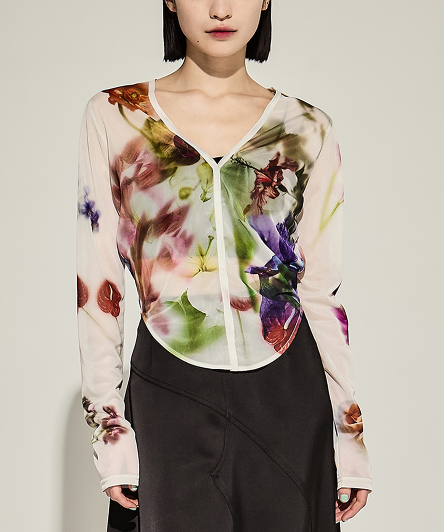 2WAY SMOKE FLOWER SHEER TOP