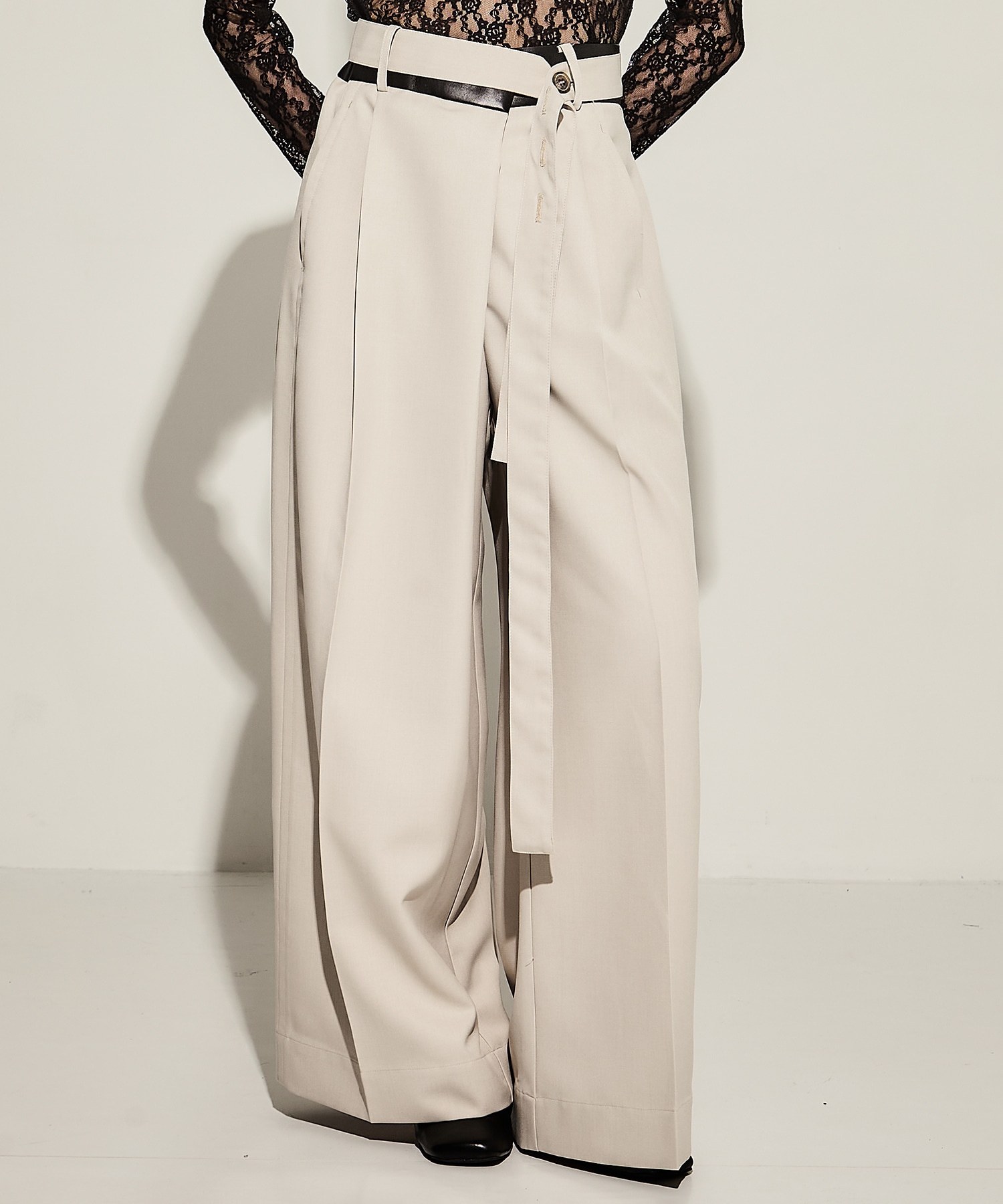 Leather Belted Flare Trousers
