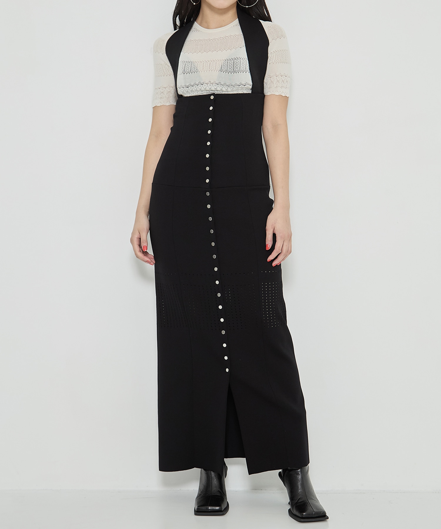 STRAPS KNIT LONG SKIRT