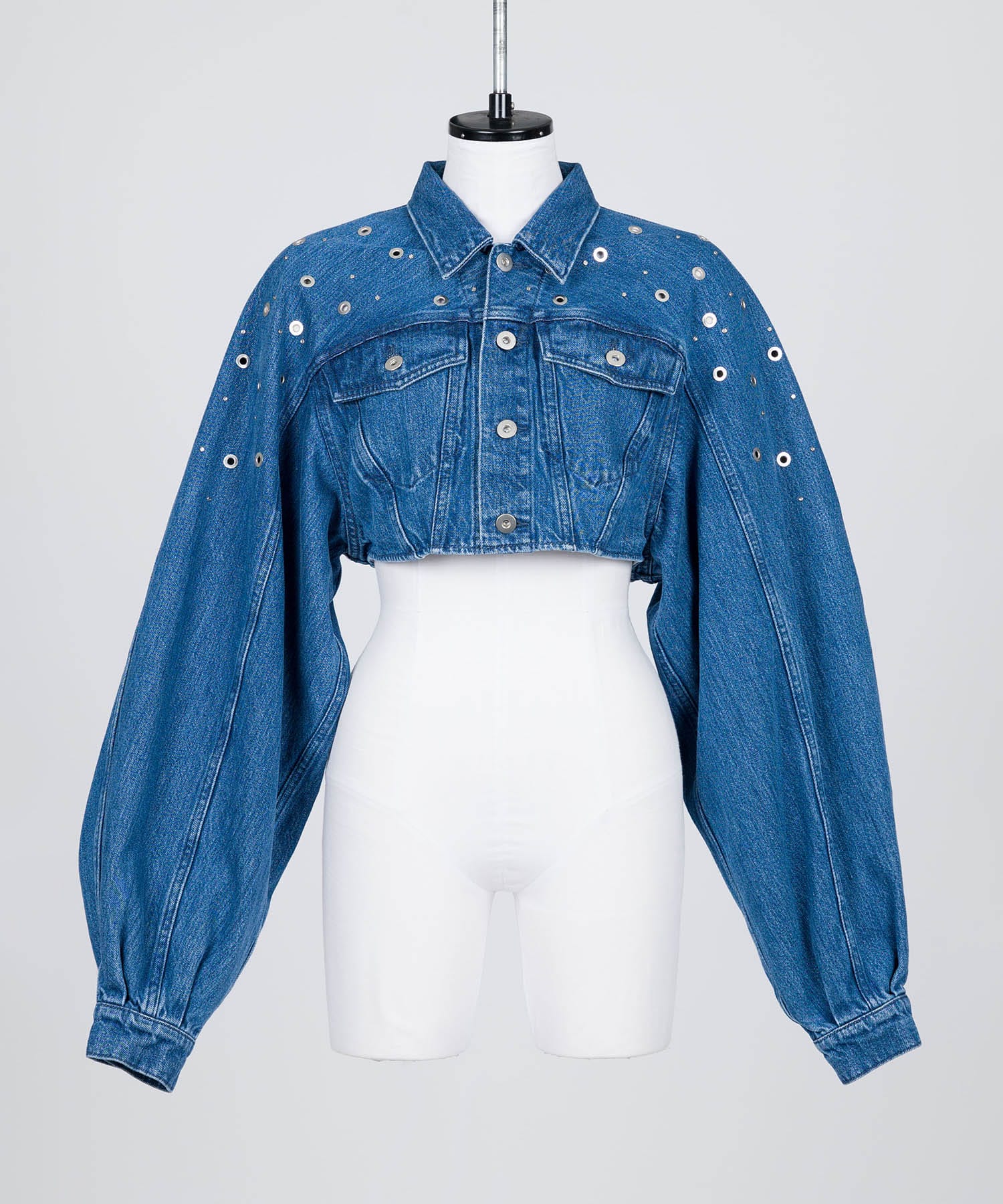 ORGANIC COTTON DENIM SHORT JACKET WITH STUDS