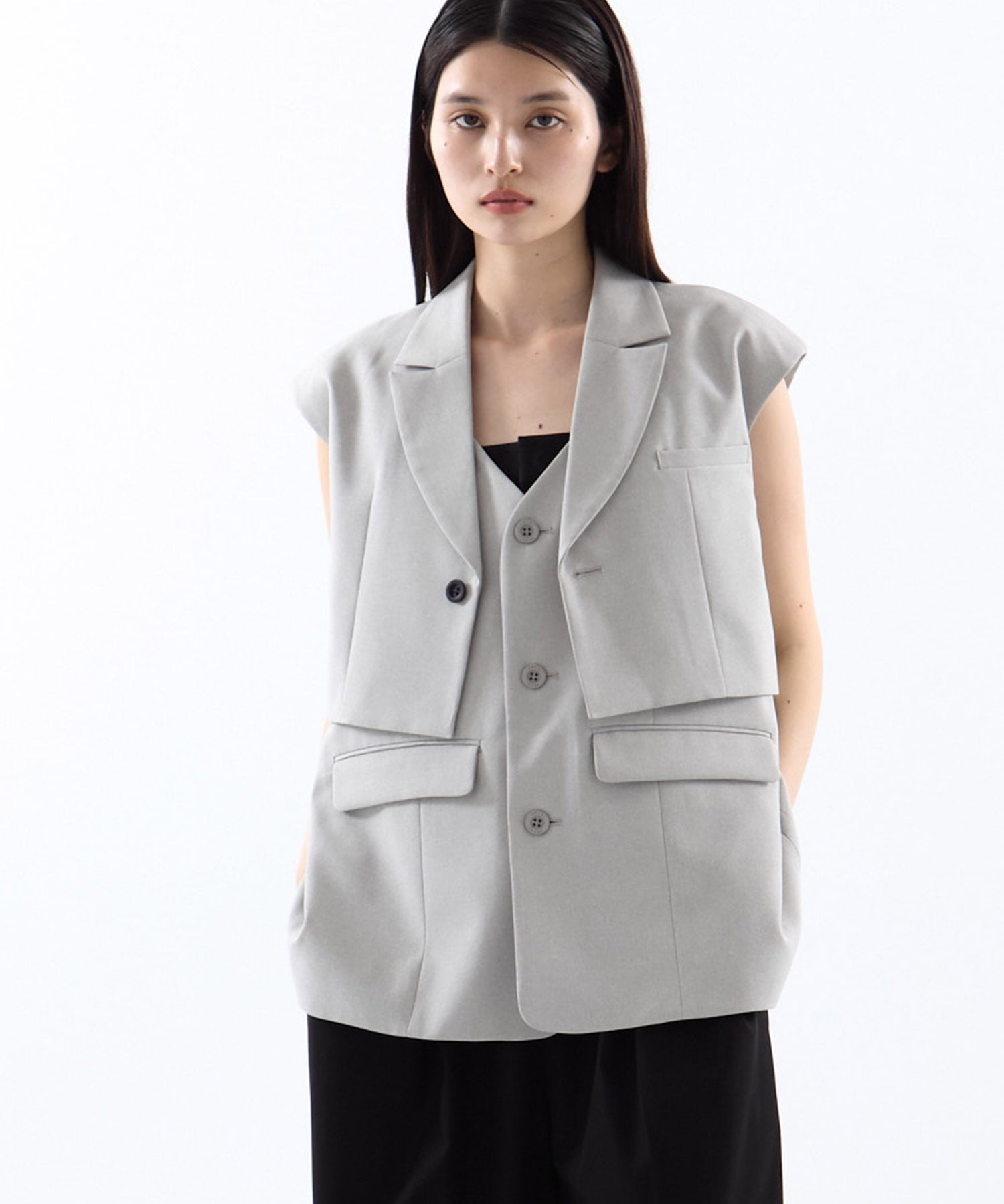 3WAY PIN TUCK LAYERED VEST