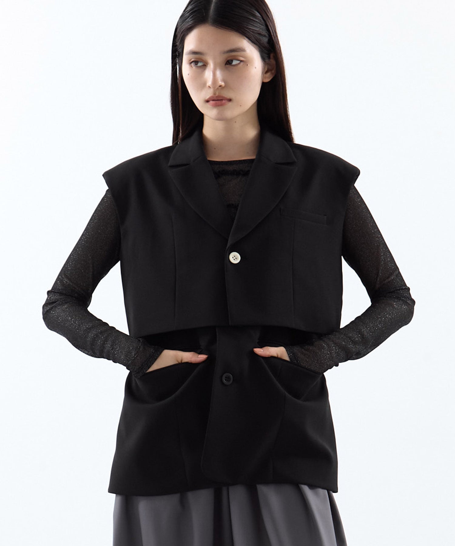 3WAY PIN TUCK LAYERED VEST