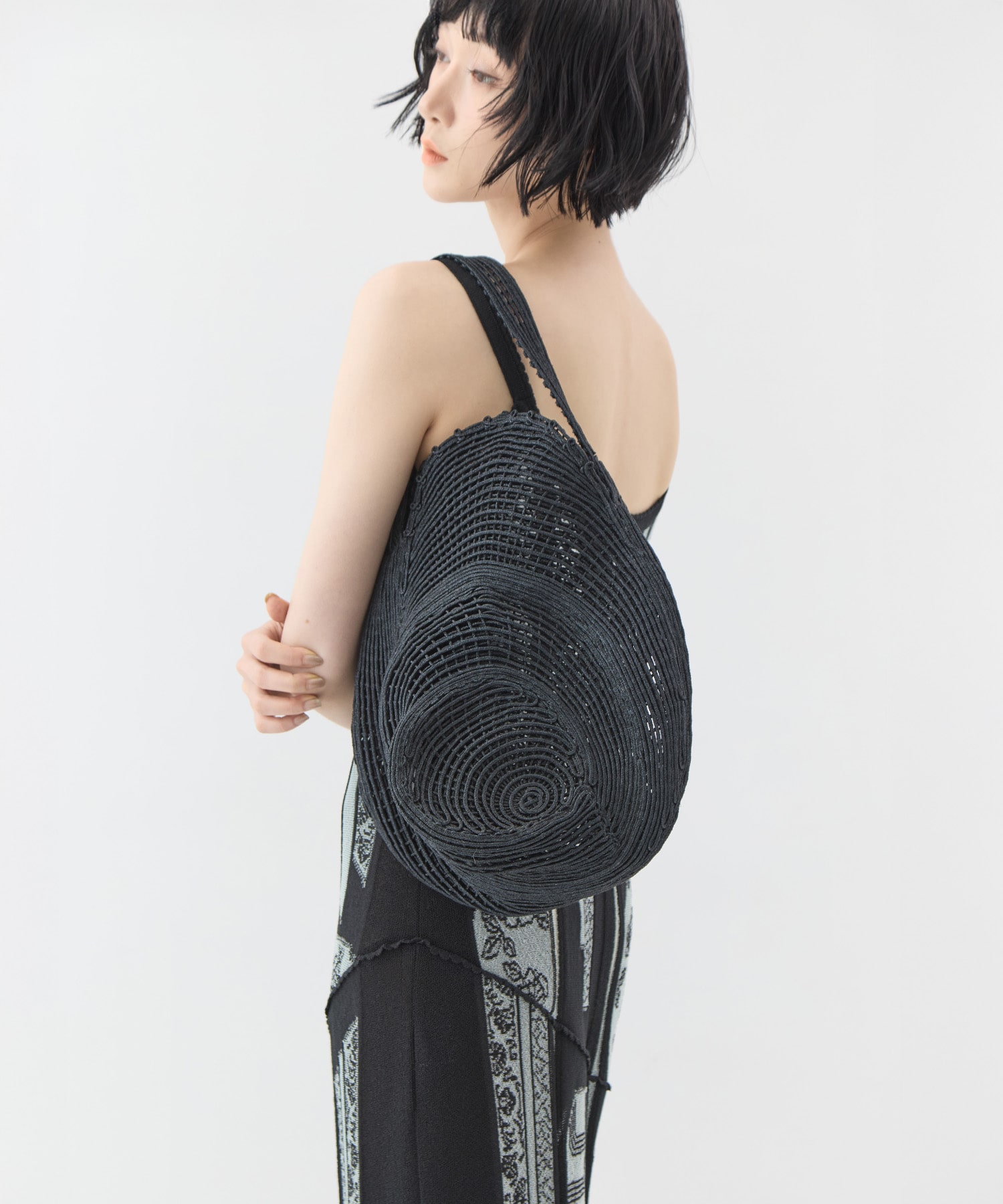 Cording Embroidery Round Shape Bag