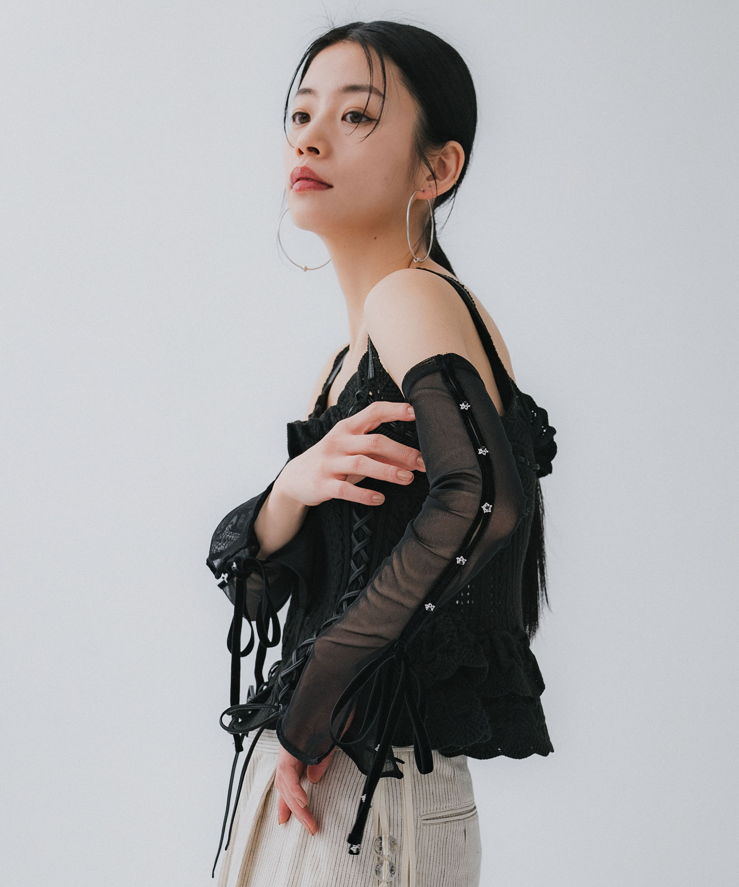 mesh vlvet ribbon arm cover