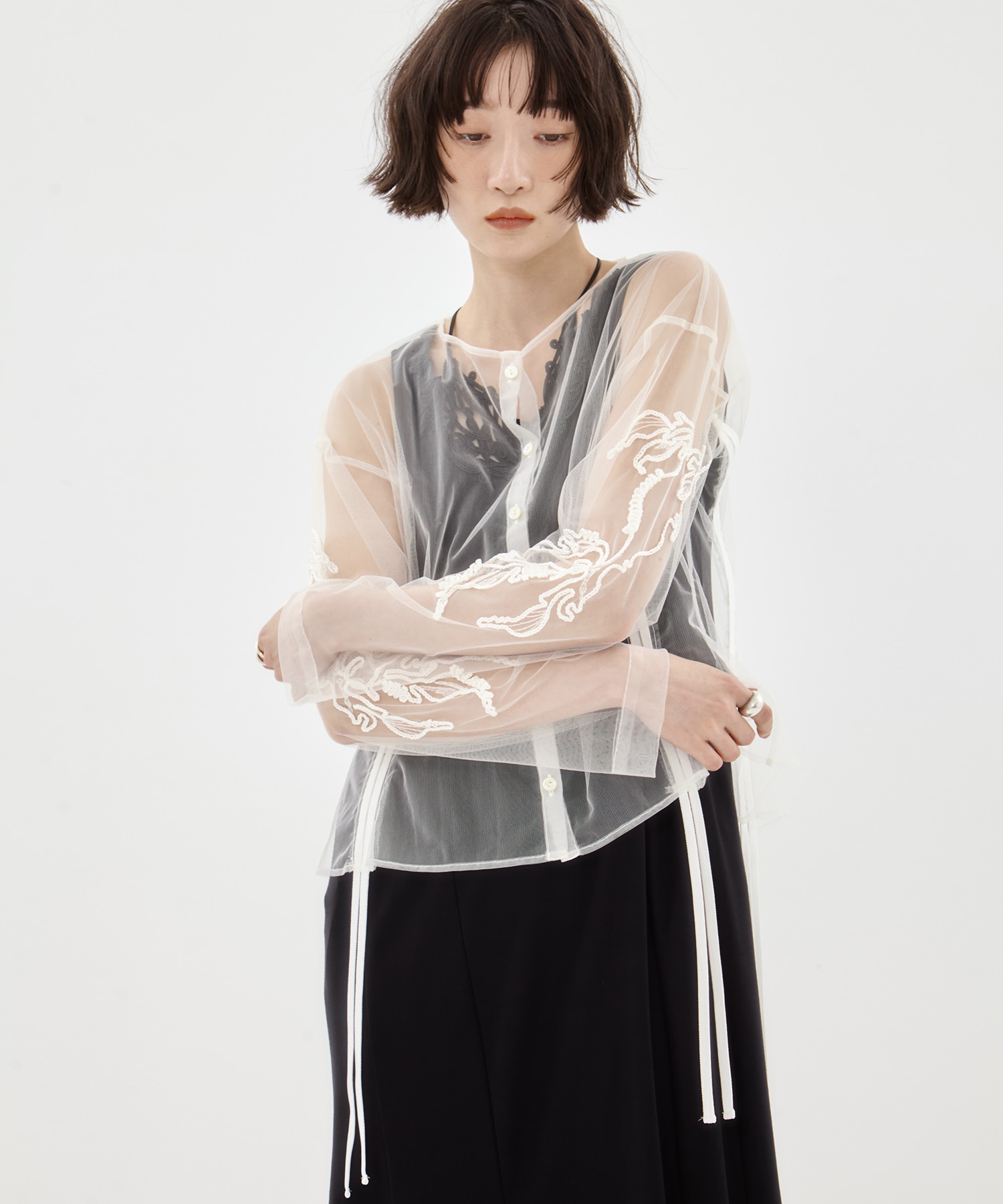 別注embroidered tulle cardigan