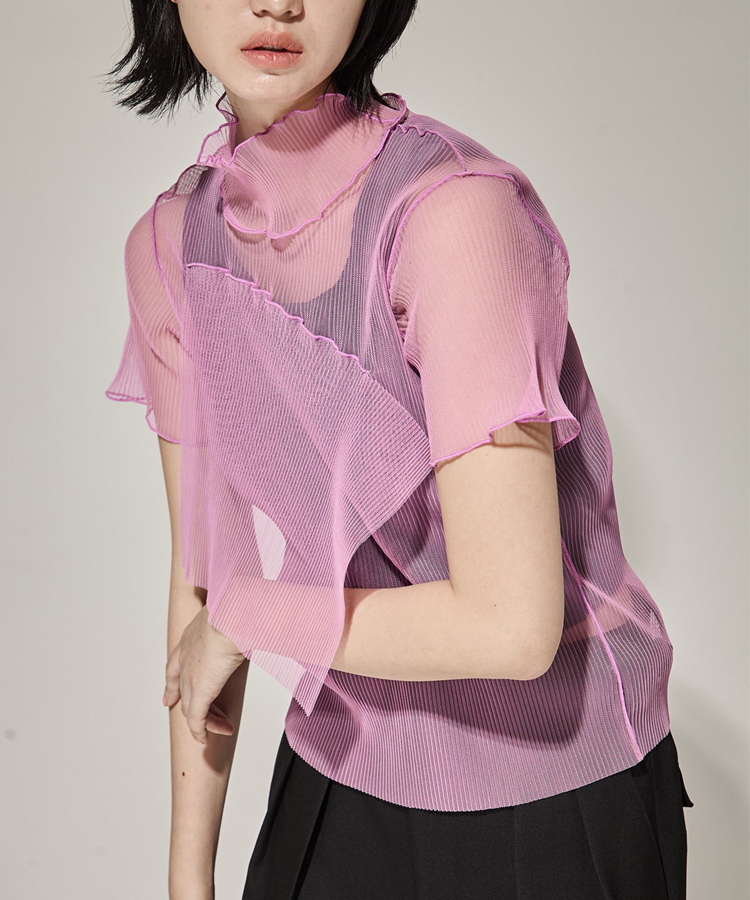 SHEER LAYERED SHORT SLEEVE TOP