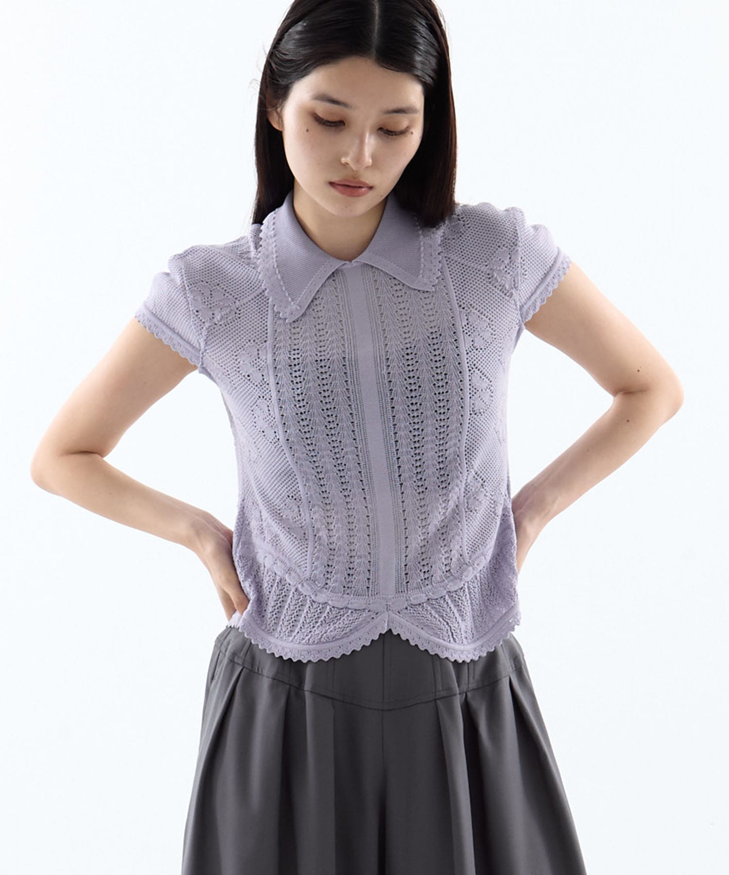 別注Lace Stripe Knitted Top