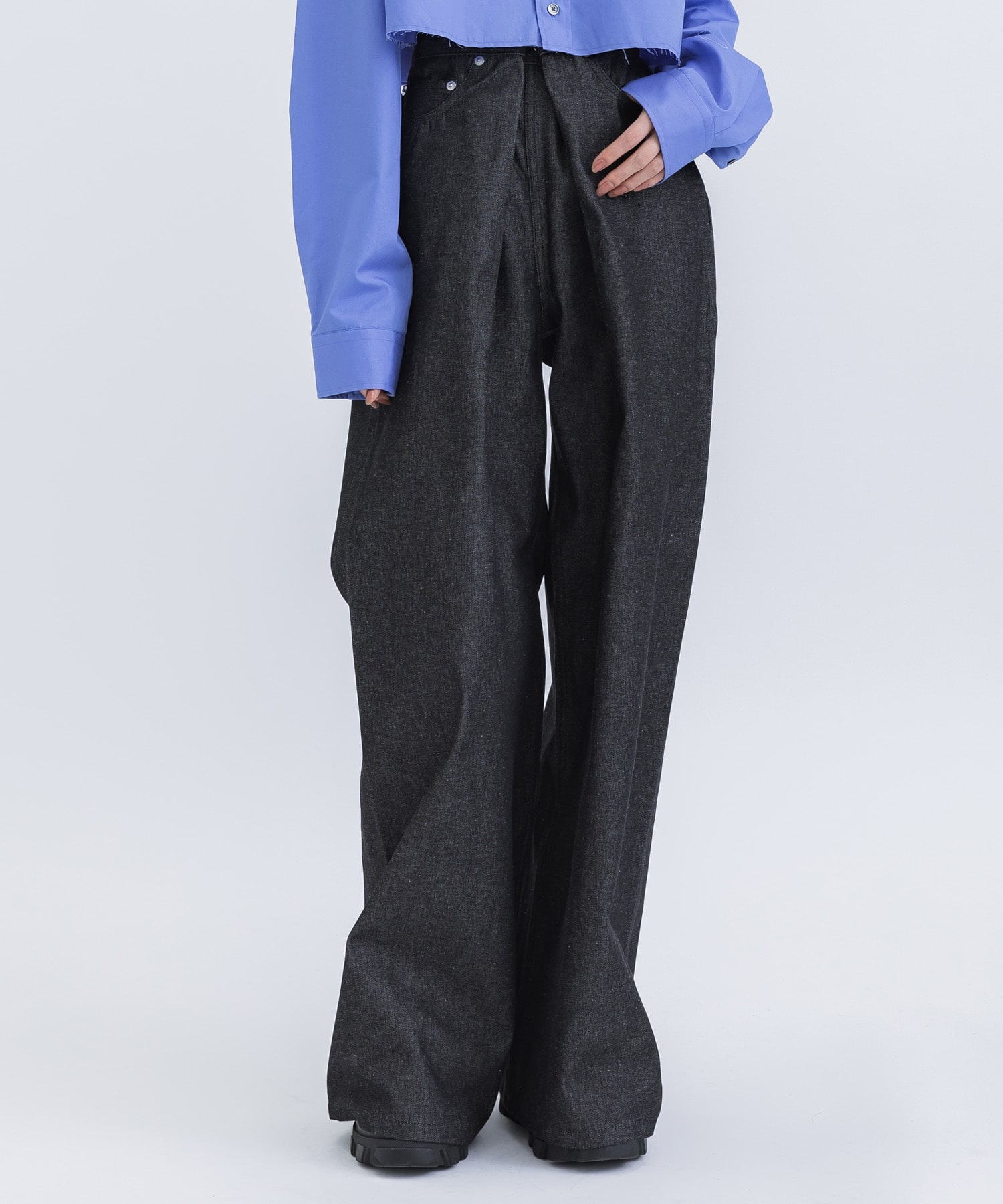 RIGID DENIM WIDE PANTS (SHORT LENGTH)