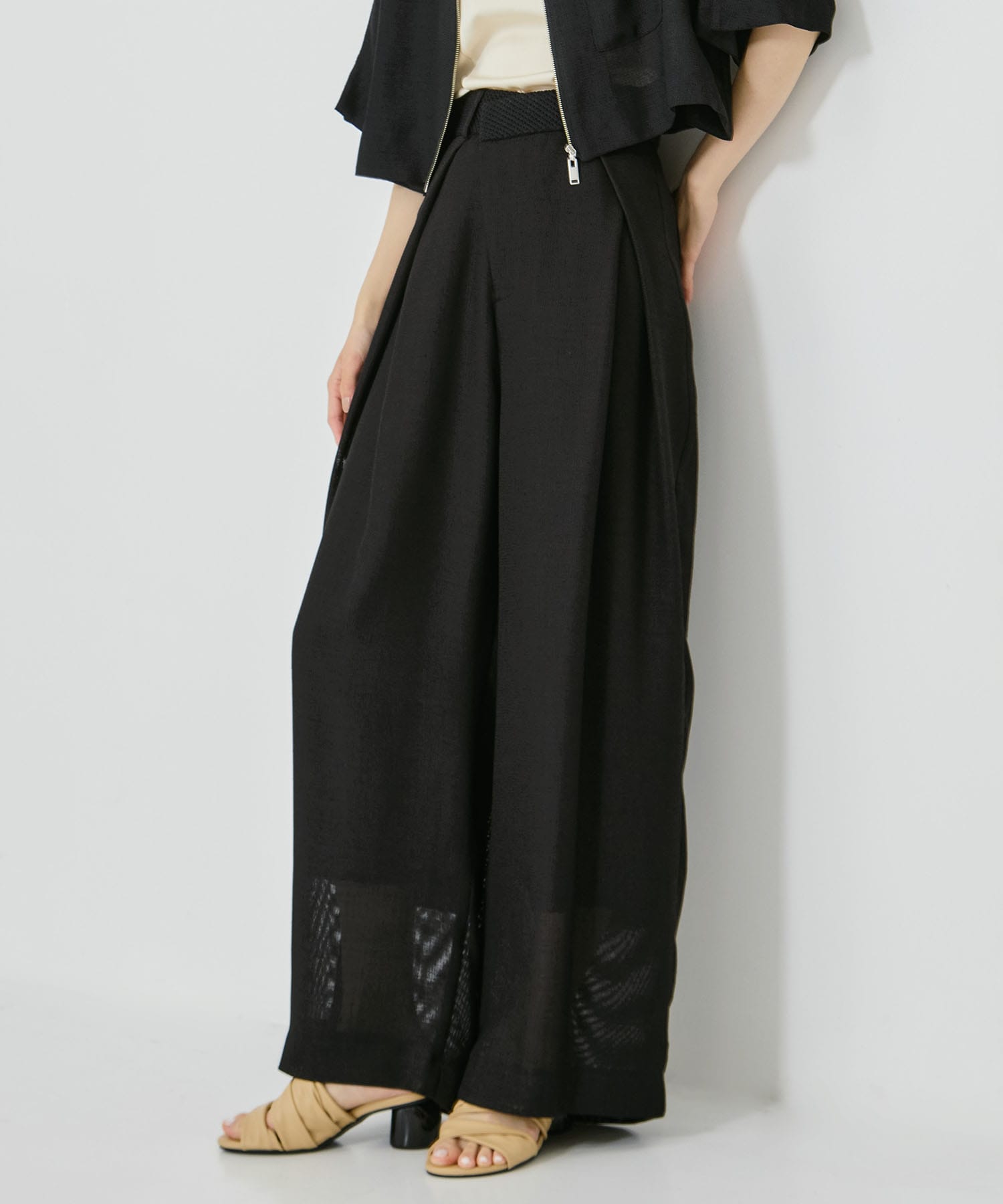 Asymmetric Front Mesh Trousers