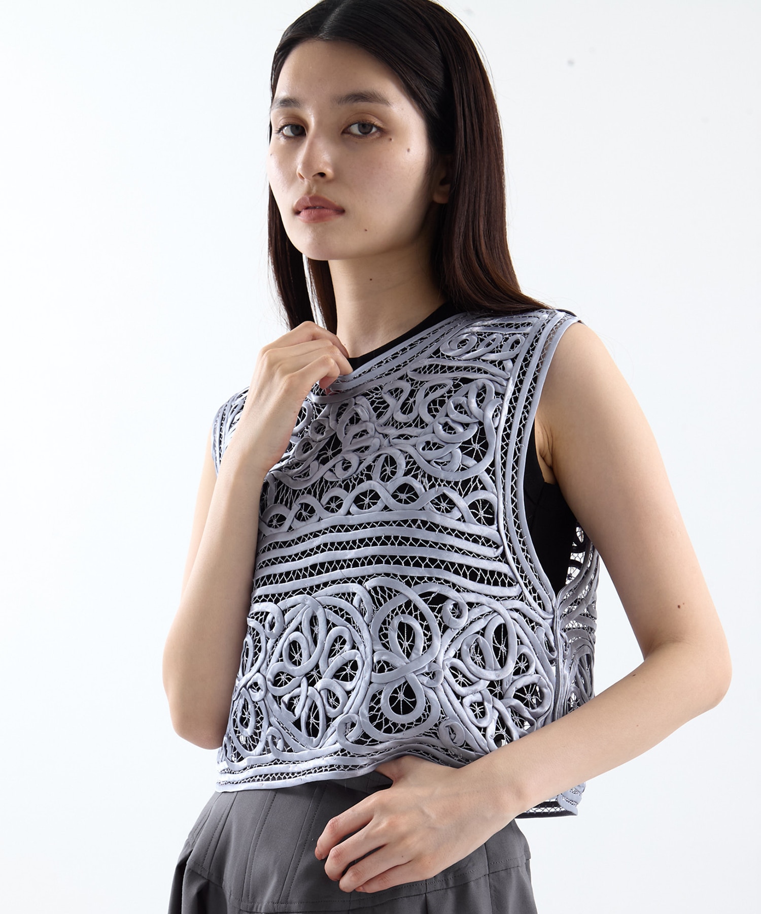 2WAY SATIN BATTEN  LACE VEST