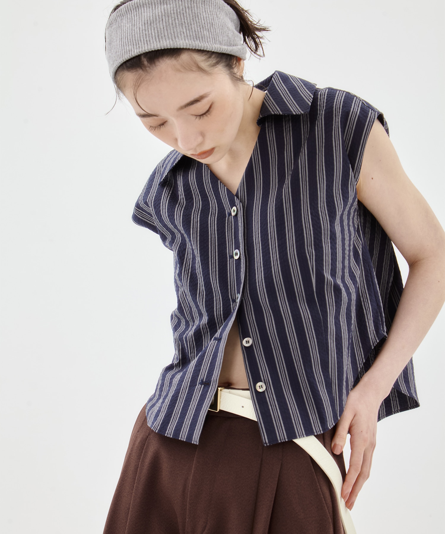 Seersucker Sleeveless Shirt
